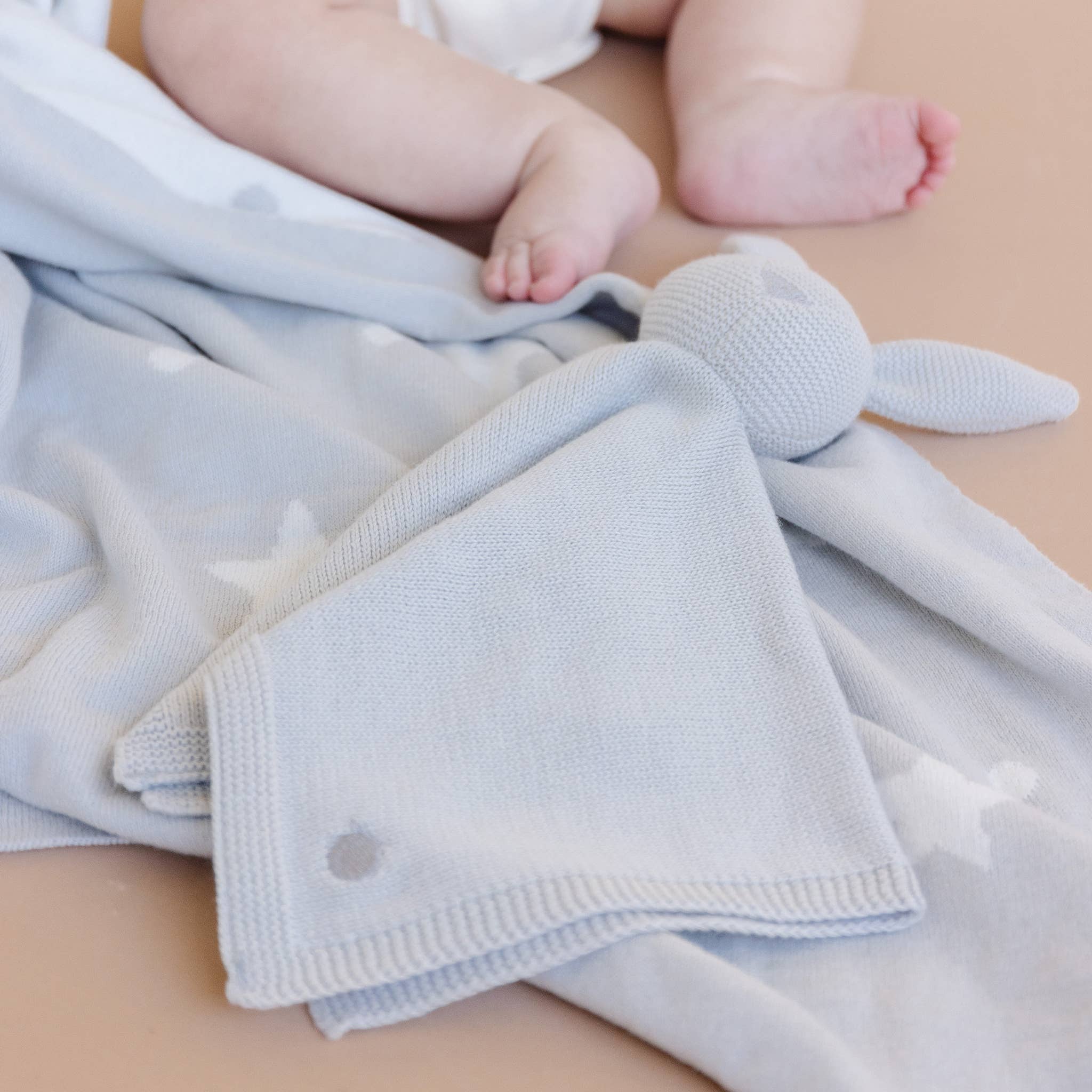 The Blueberry Hill - Set Star Moon Bunny Blanket Lovey Gift Baby Shower Organic: Blanket + Cream Lovey