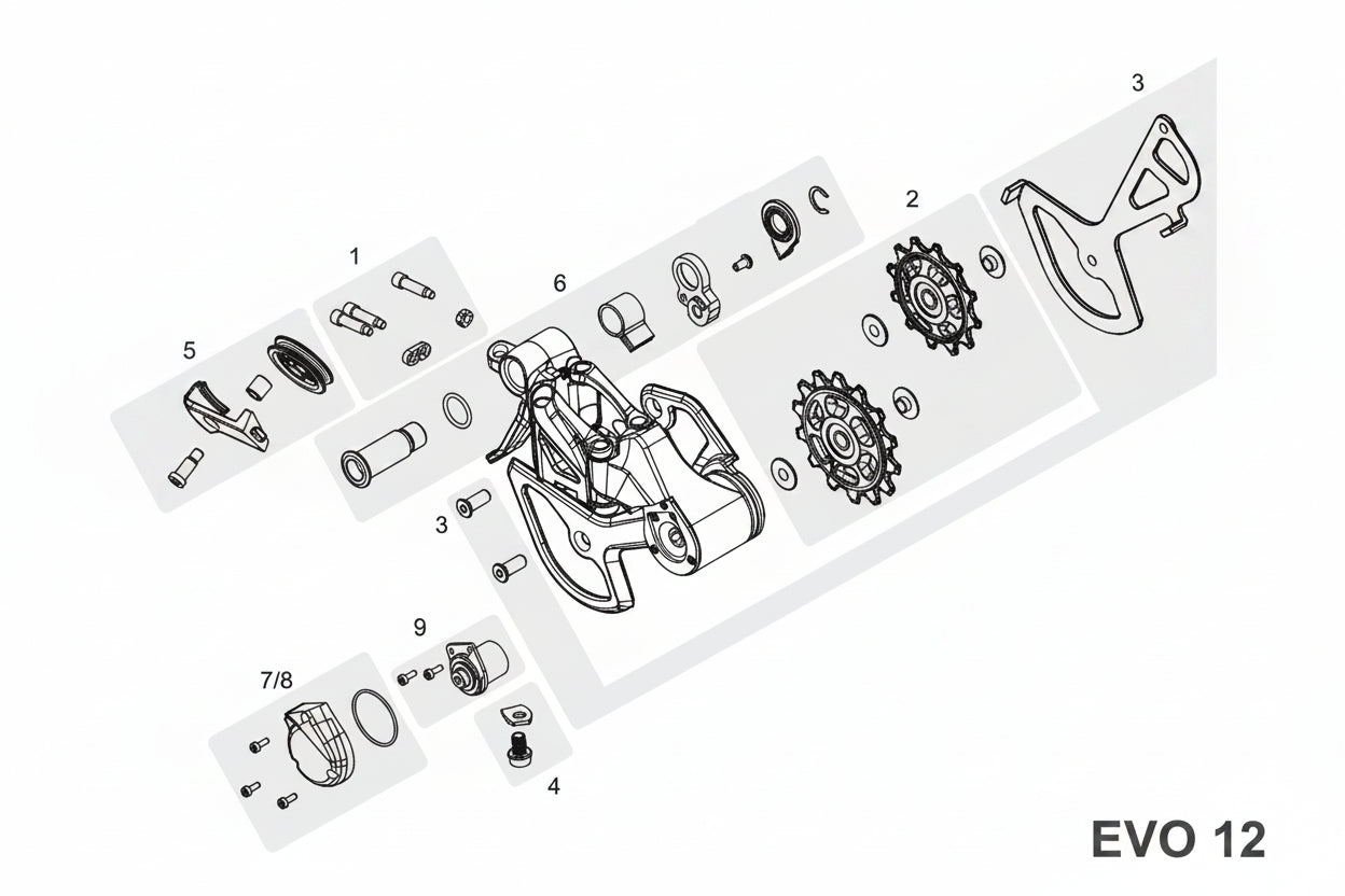 TRP EVO 12-speed rear derailleur M9050 for mountain bikes - Hall Lock technology for trails"