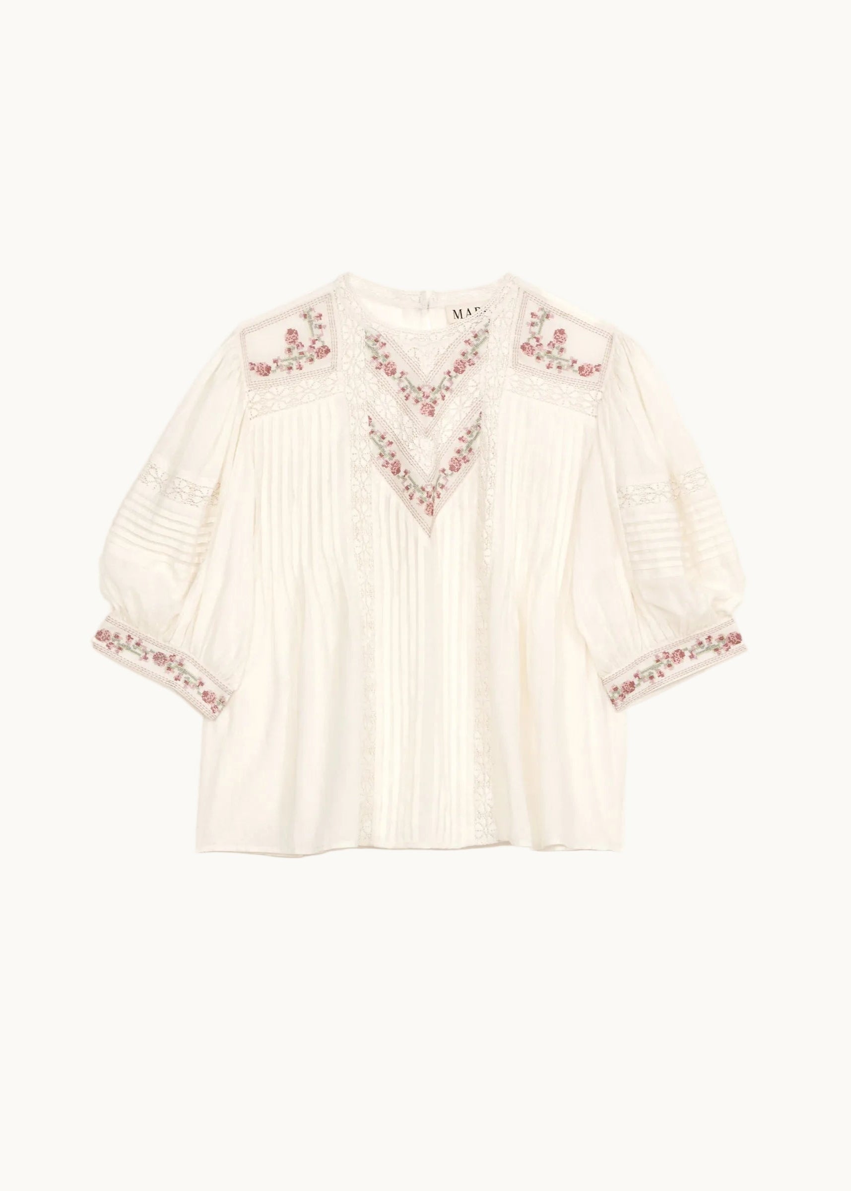 M.A.B.E Fleur Short Sleeve Top - Ecru/Multi