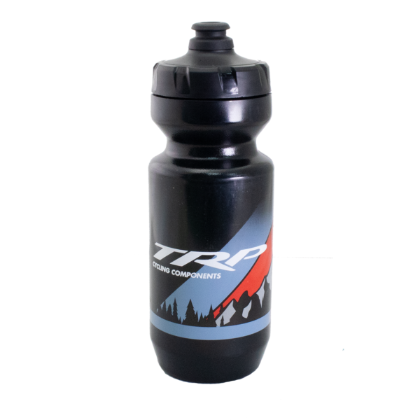 TRP water bottle with logo on white background