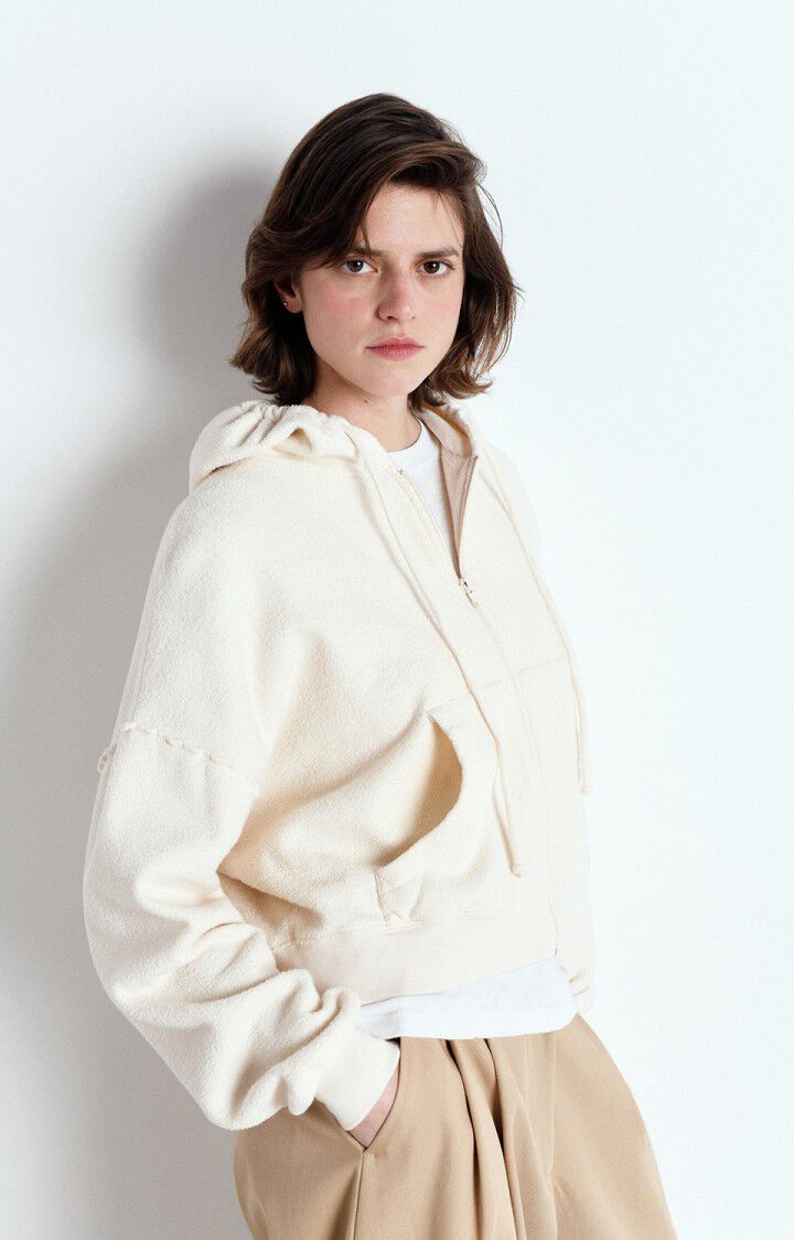 American Vintage Bobypark Zip Hoodie – Ecru Organic Cotton Cropped Fit American Vintage