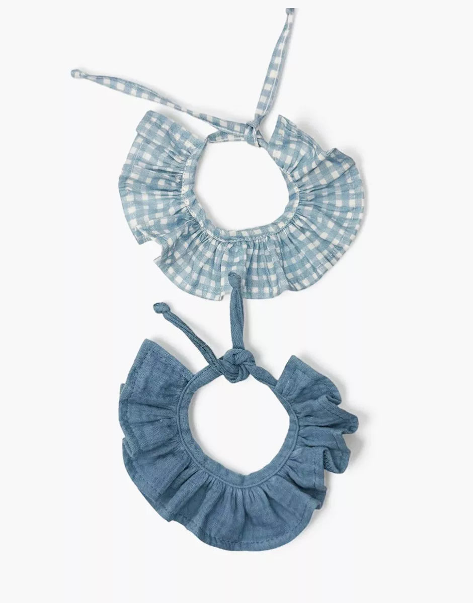 Minikane Doll Scrunchie Set in Blue Jean & Blue Vichy Cotton Gauze