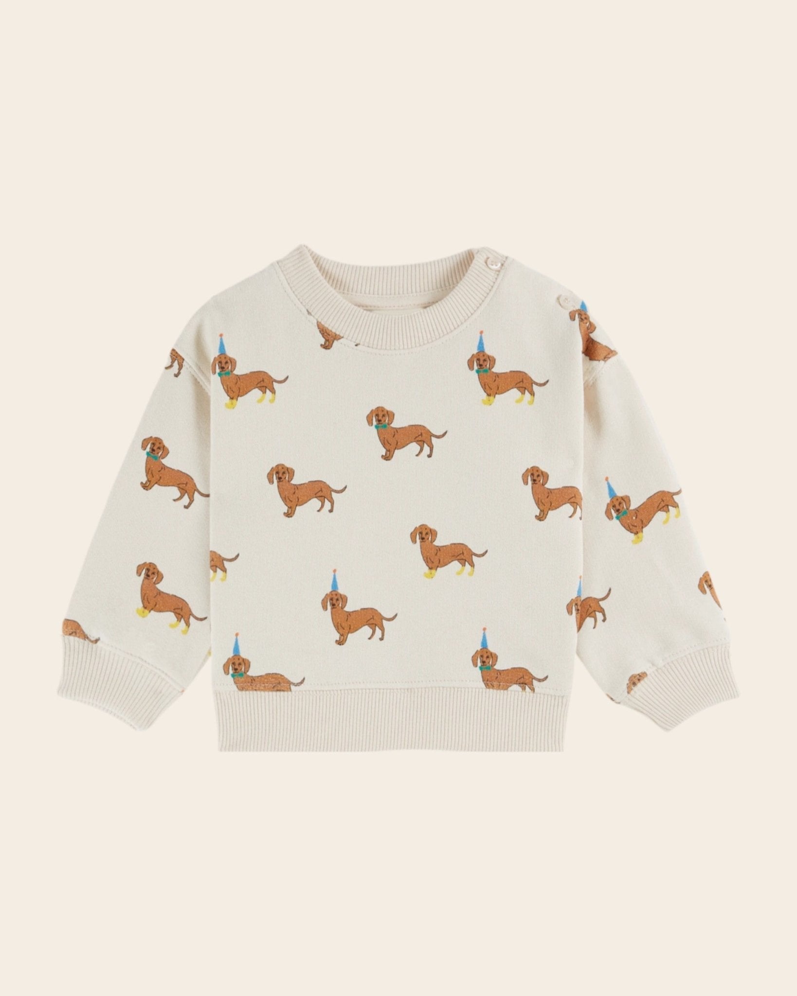 Emile et Ida Cream Organic Cotton Dachshund Print Sweatshirt Emile et ida
