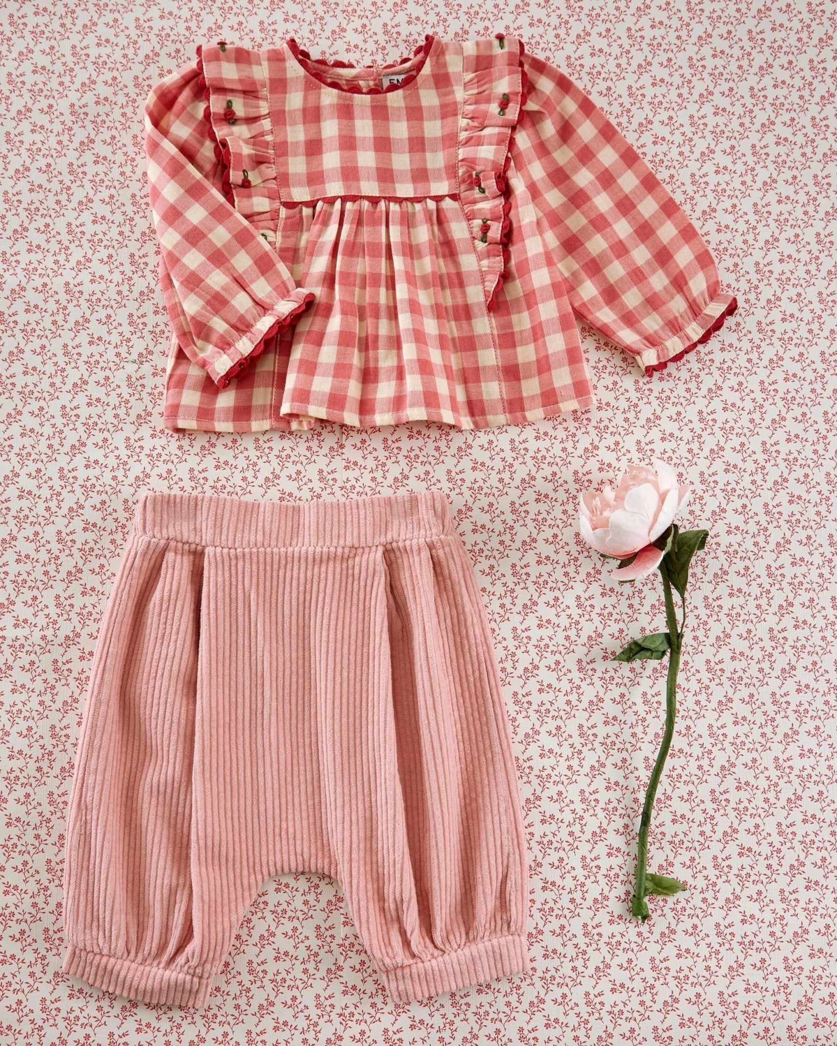 Emile et Ida Gingham Ruffled Blouse – Pink & Ecru Cotton Top for Baby & Girl Emile et ida