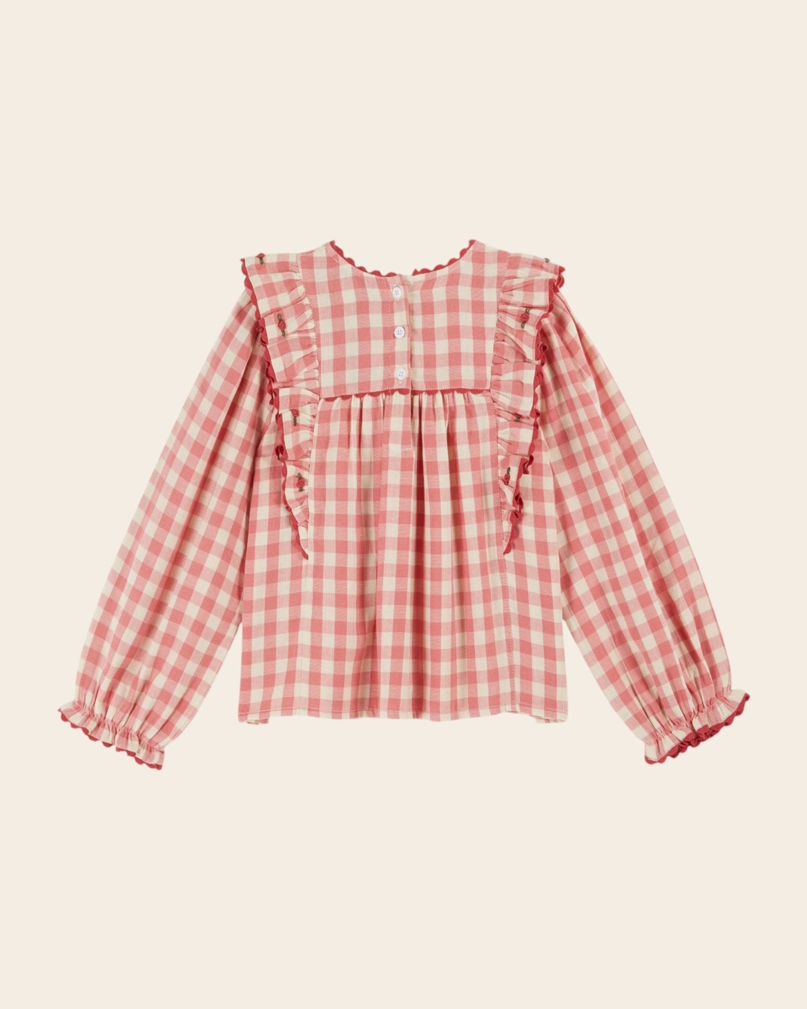Emile et Ida Gingham Ruffled Blouse – Pink & Ecru Cotton Top for Baby & Girl Emile et ida