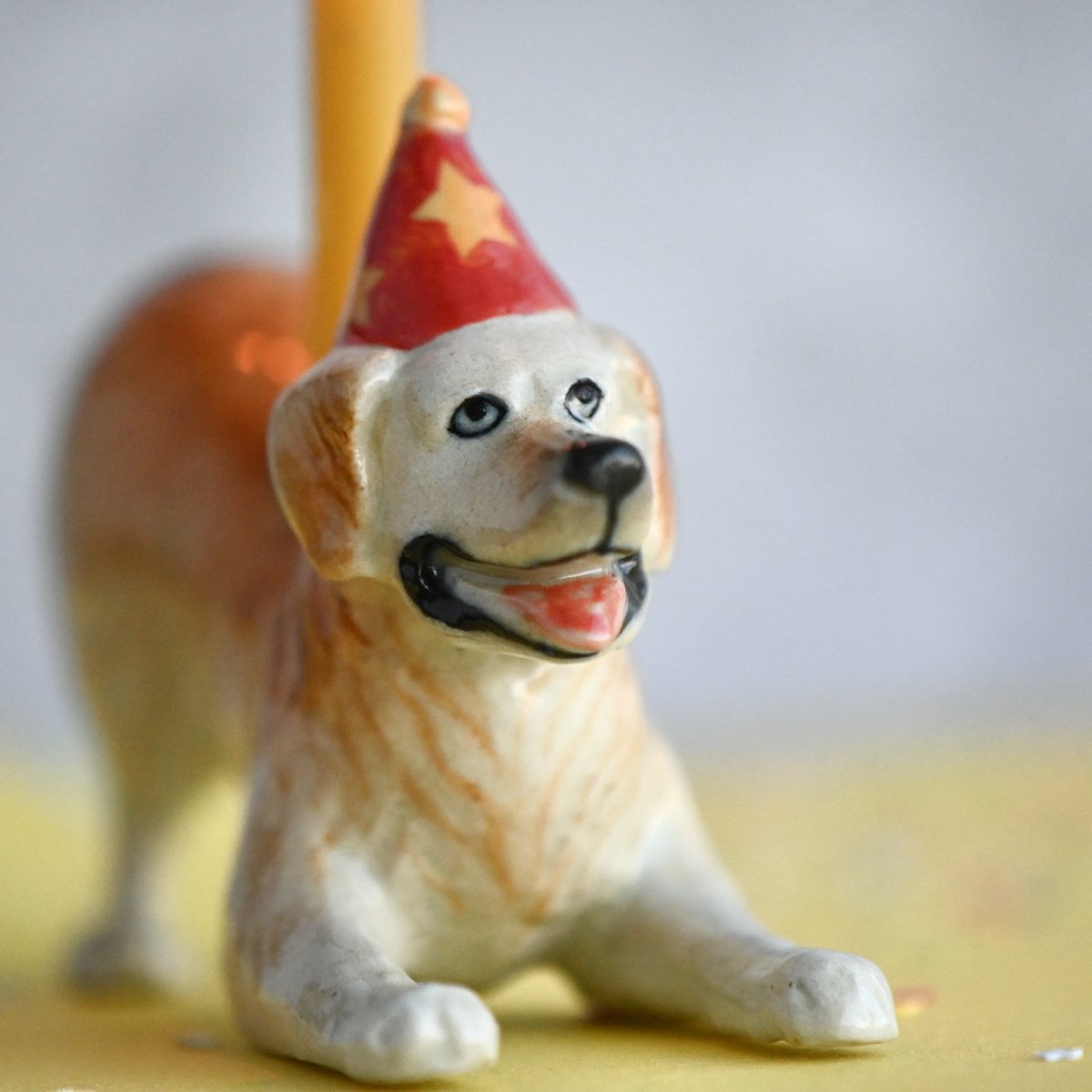 Camp Hollow Golden Retriever Birthday Candle Holder | Porcelain Cake Topper