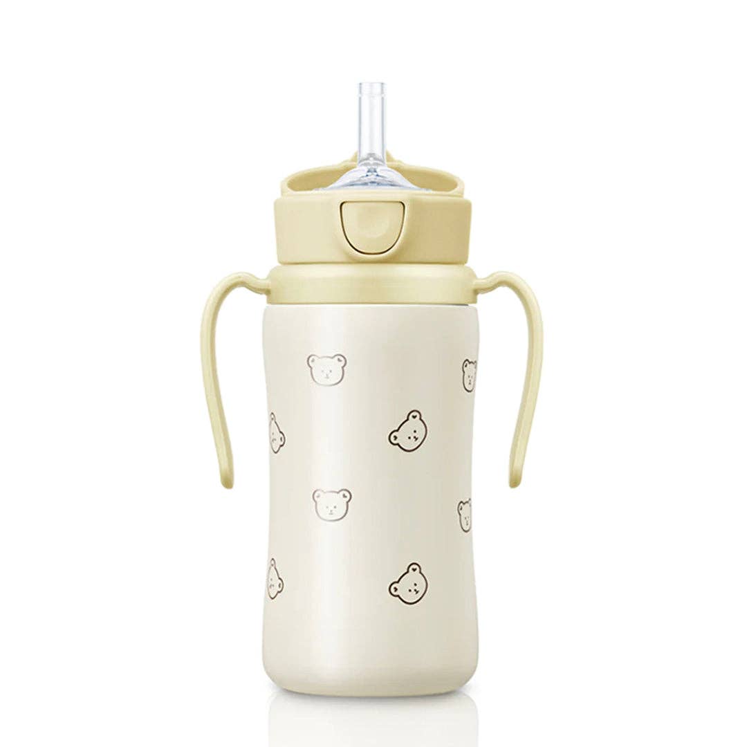 Grosmimi Stainless Steel Straw Cup with Flip Top - 10oz (300ml): Bear_Butter Grosmimi