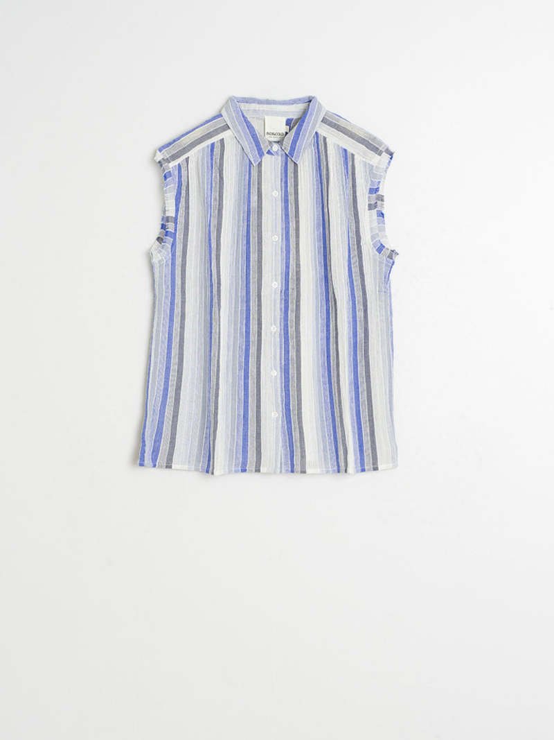 Indi & Cold Lore Striped Sleeveless Shirt – Blue INDI&COLD