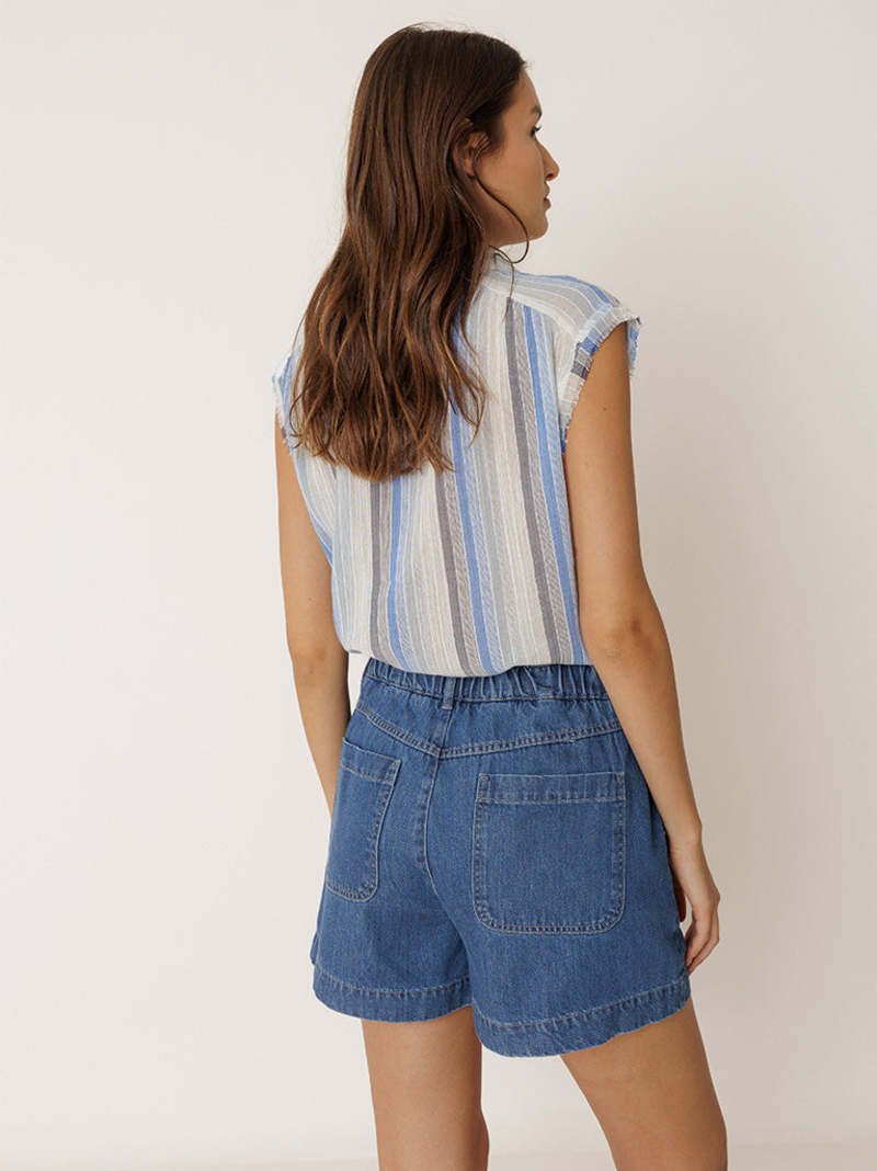 Indi & Cold Lore Striped Sleeveless Shirt – Blue INDI&COLD