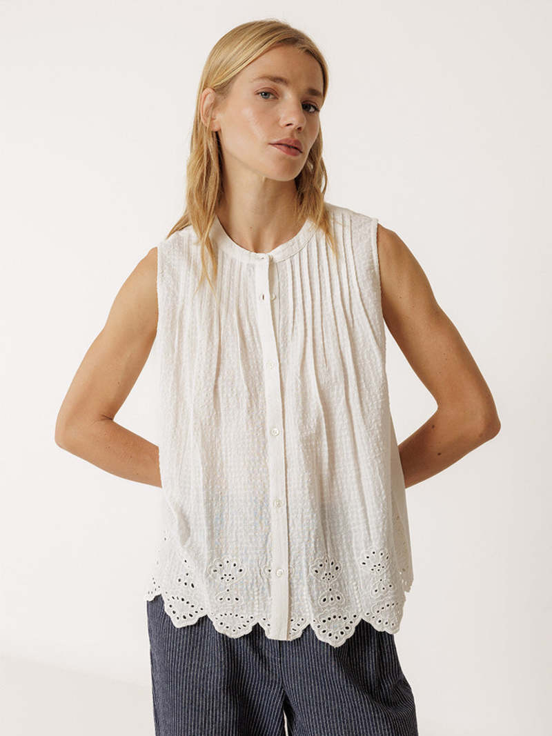 Indi & Cold Sleeveless Broderie Top – Ecru INDI&COLD