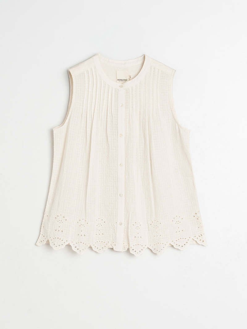 Indi & Cold Sleeveless Broderie Top – Ecru INDI&COLD