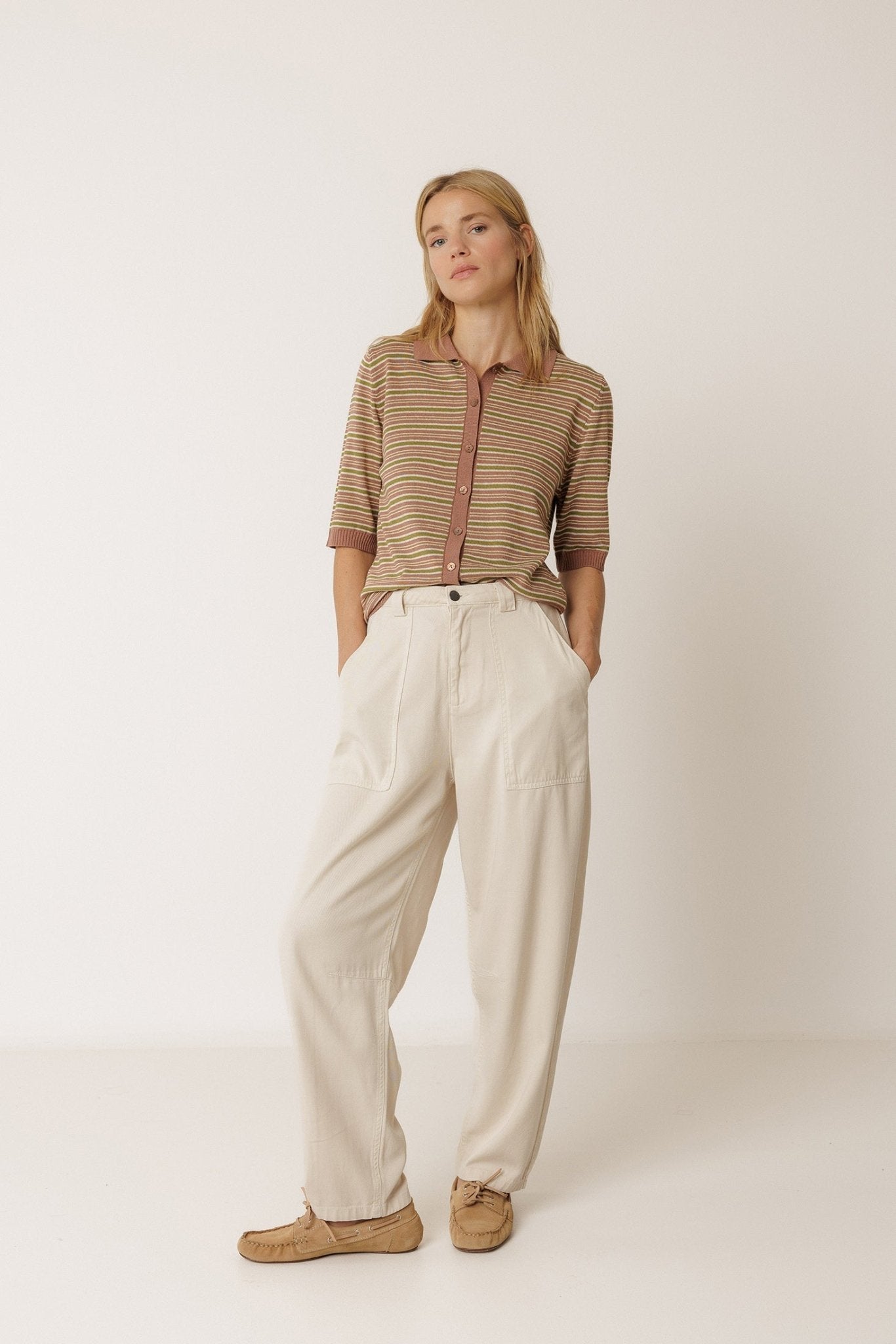 Indi & Cold Stripe Knit Polo – Lychee INDI&COLD