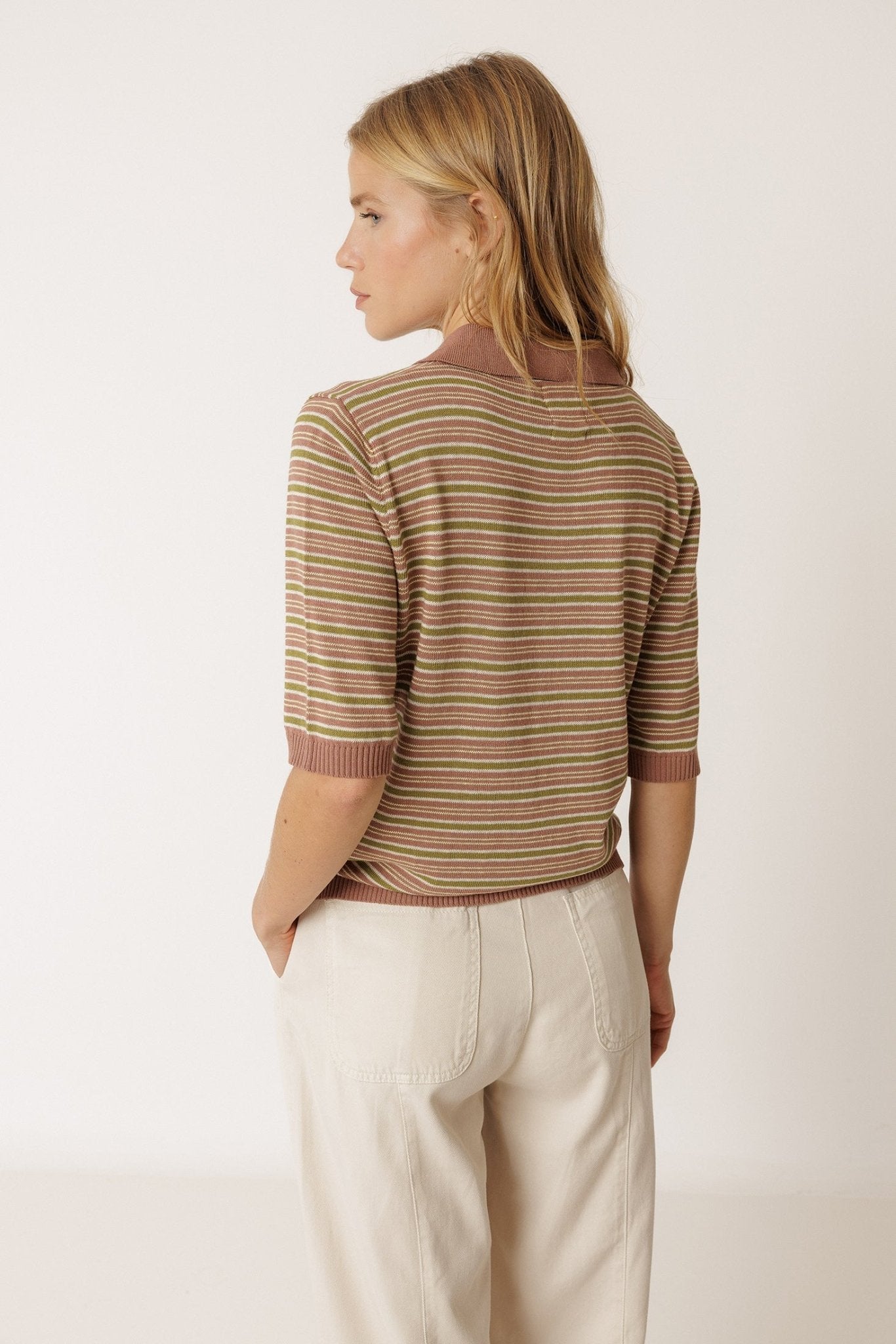 Indi & Cold Stripe Knit Polo – Lychee INDI&COLD
