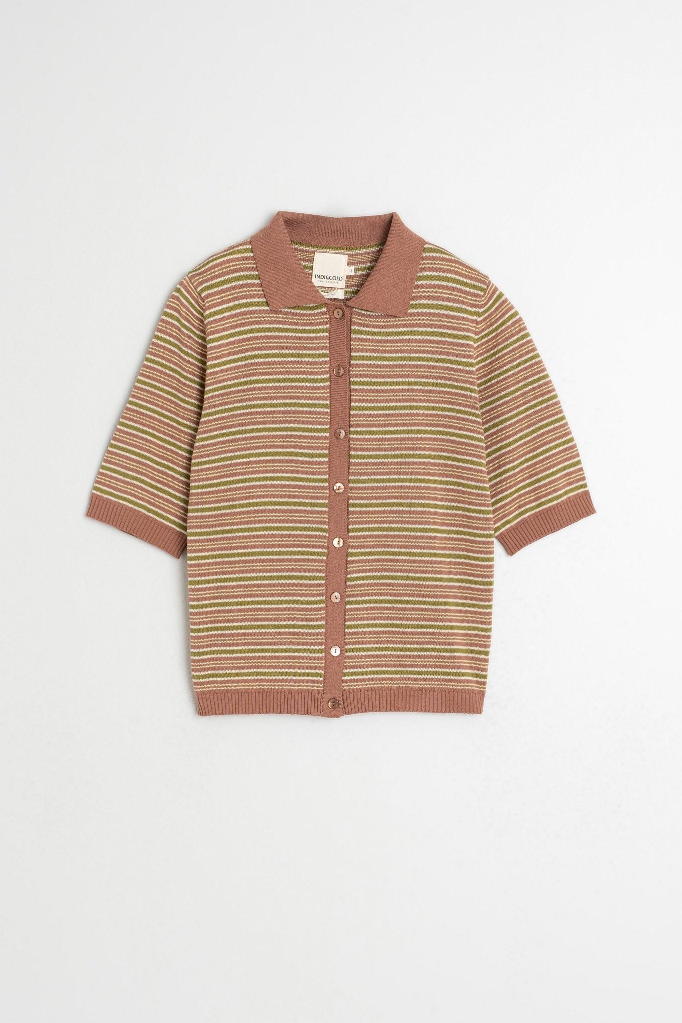 Indi & Cold Stripe Knit Polo – Lychee INDI&COLD