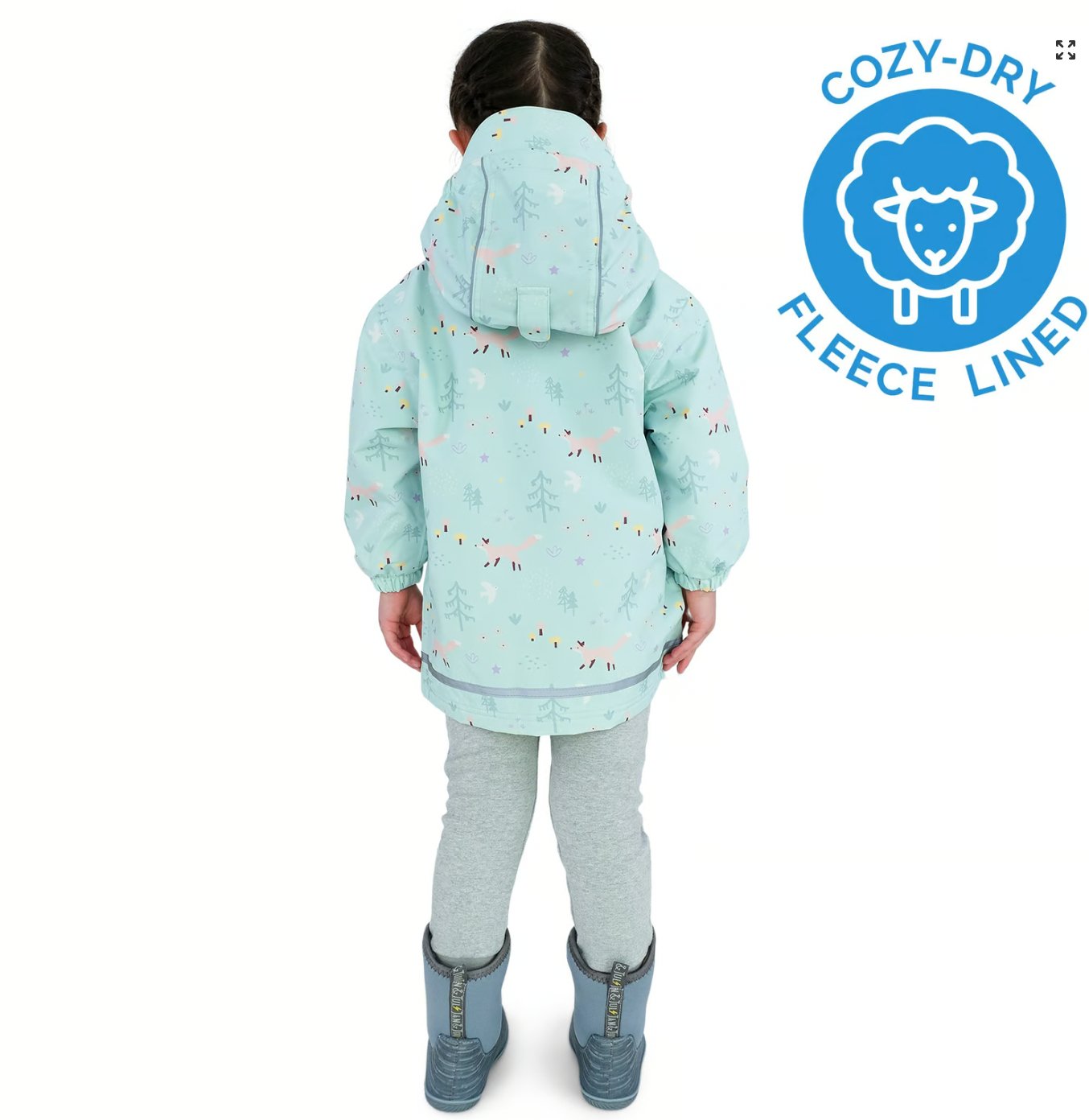 Jan & Jul Kids Fleece Lined Rain Jackets | Minty Forest Jan & Jul