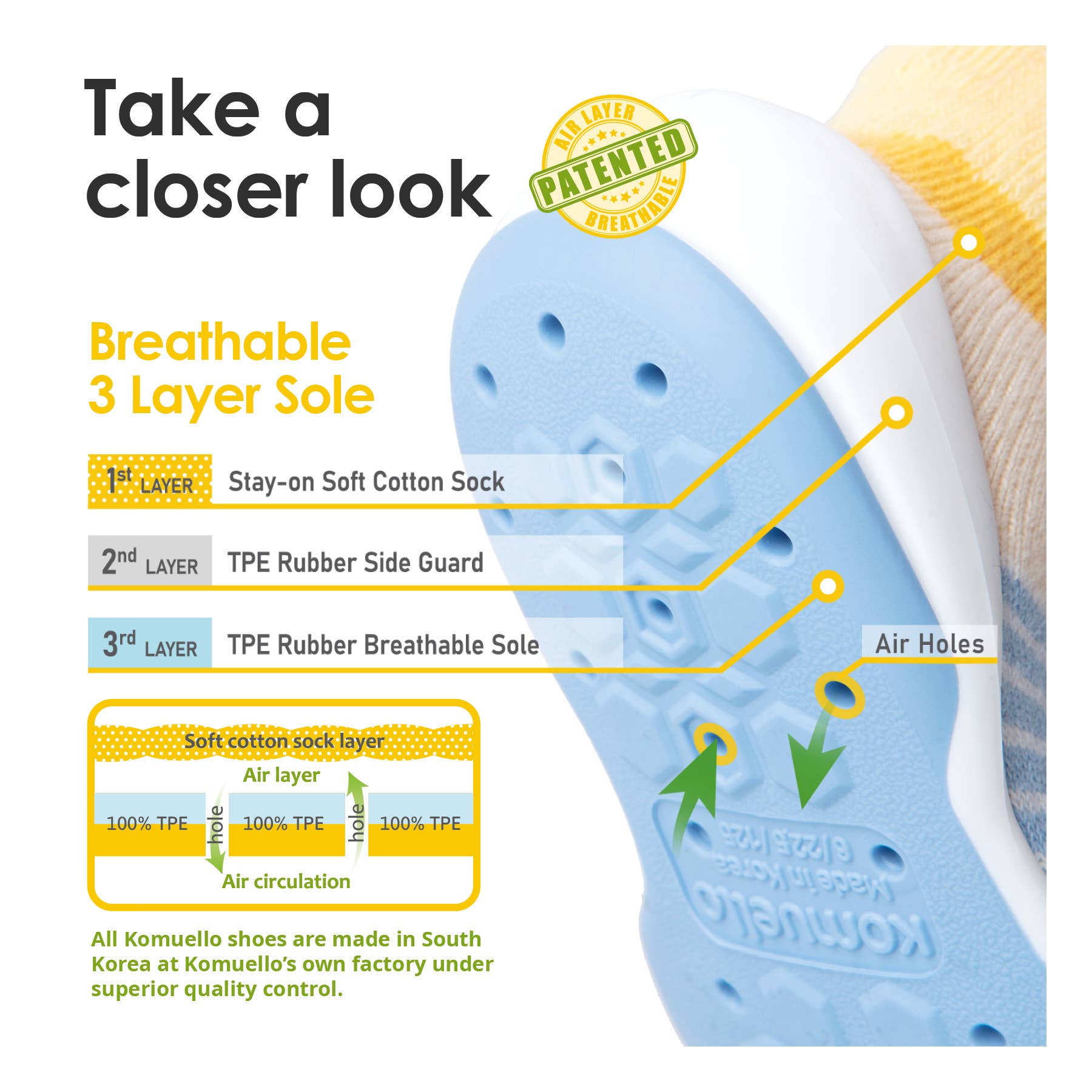 Komuello first walker baby sock shoes - Penguin - Yellow Komuello
