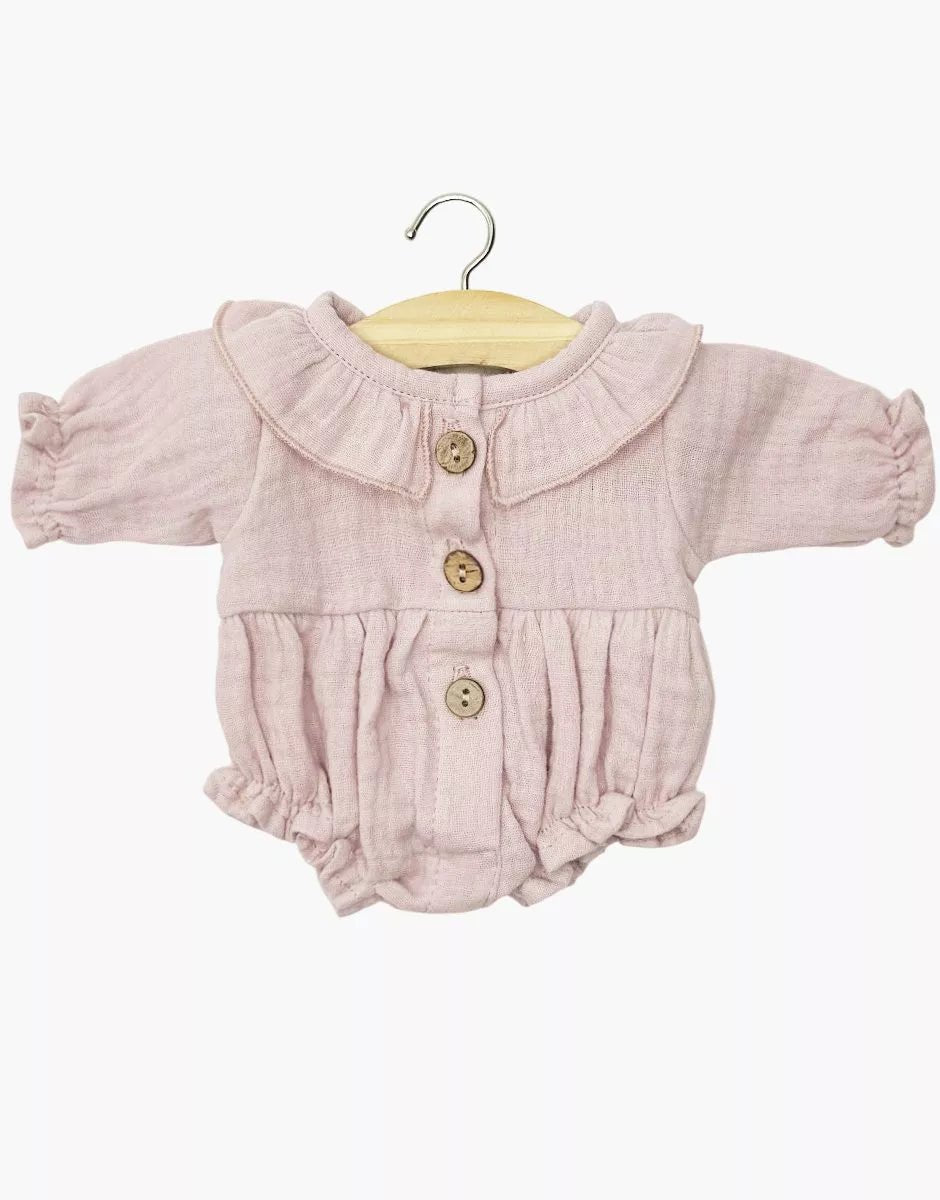 Minikane Léonore Long Sleeve Romper – Orchid Pink Cotton Gauze | 34 & 37cm Doll Outfit Minikane