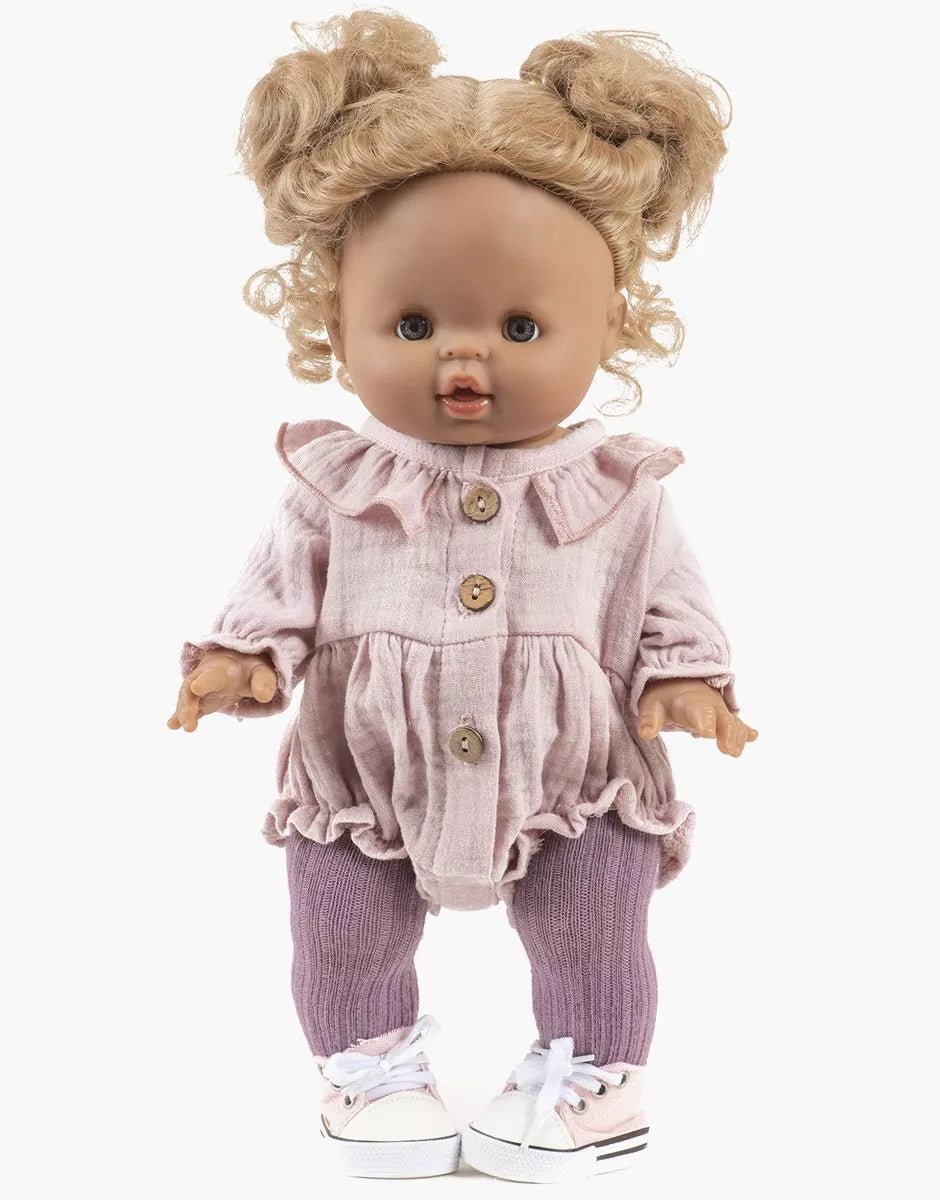 Minikane Léonore Long Sleeve Romper – Orchid Pink Cotton Gauze | 34 & 37cm Doll Outfit Minikane