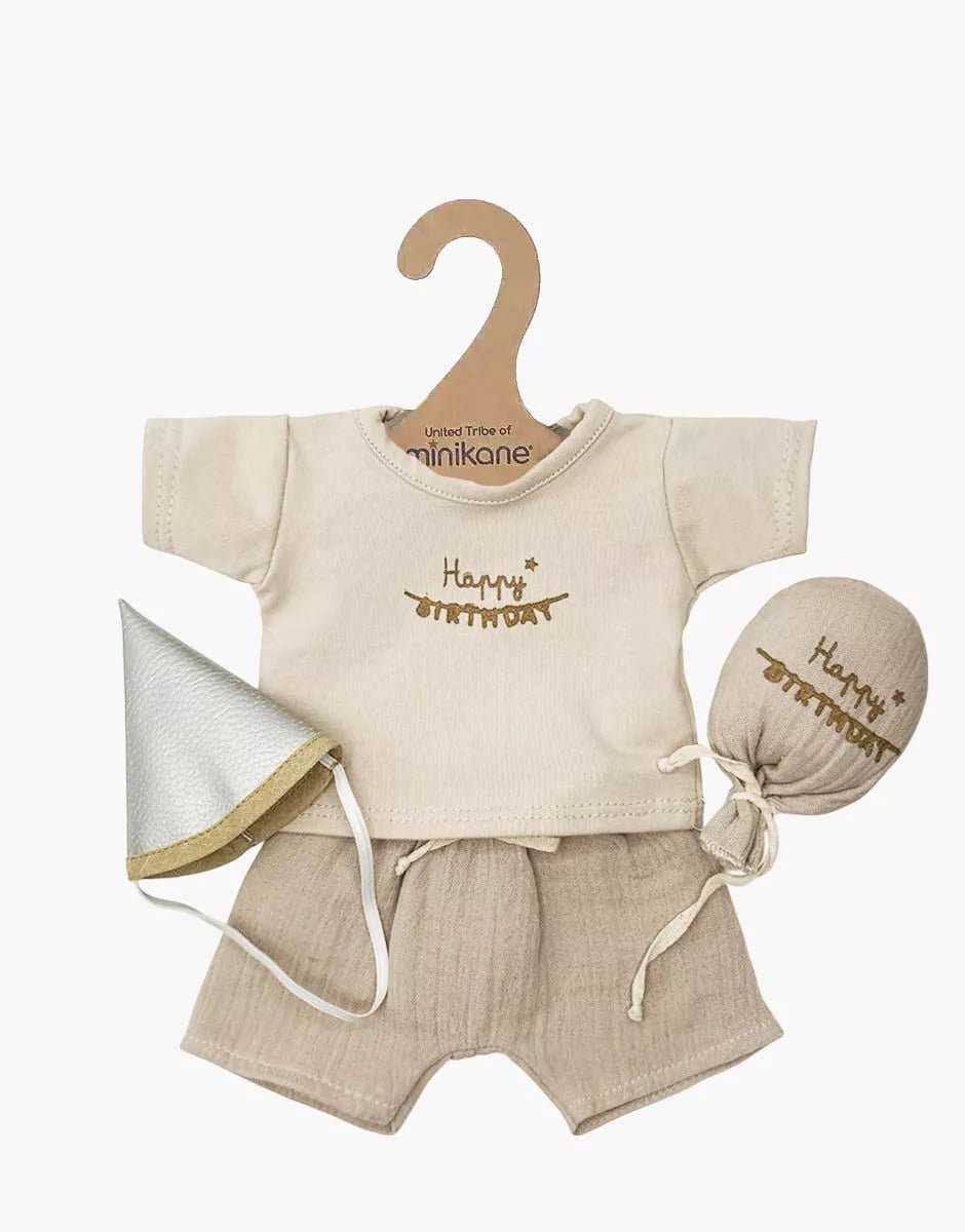 Minikane Les P’tits Déguis’ Happy Birthday Doll Outfit for boy – Petal Pink | 34 & 37cm Minikane