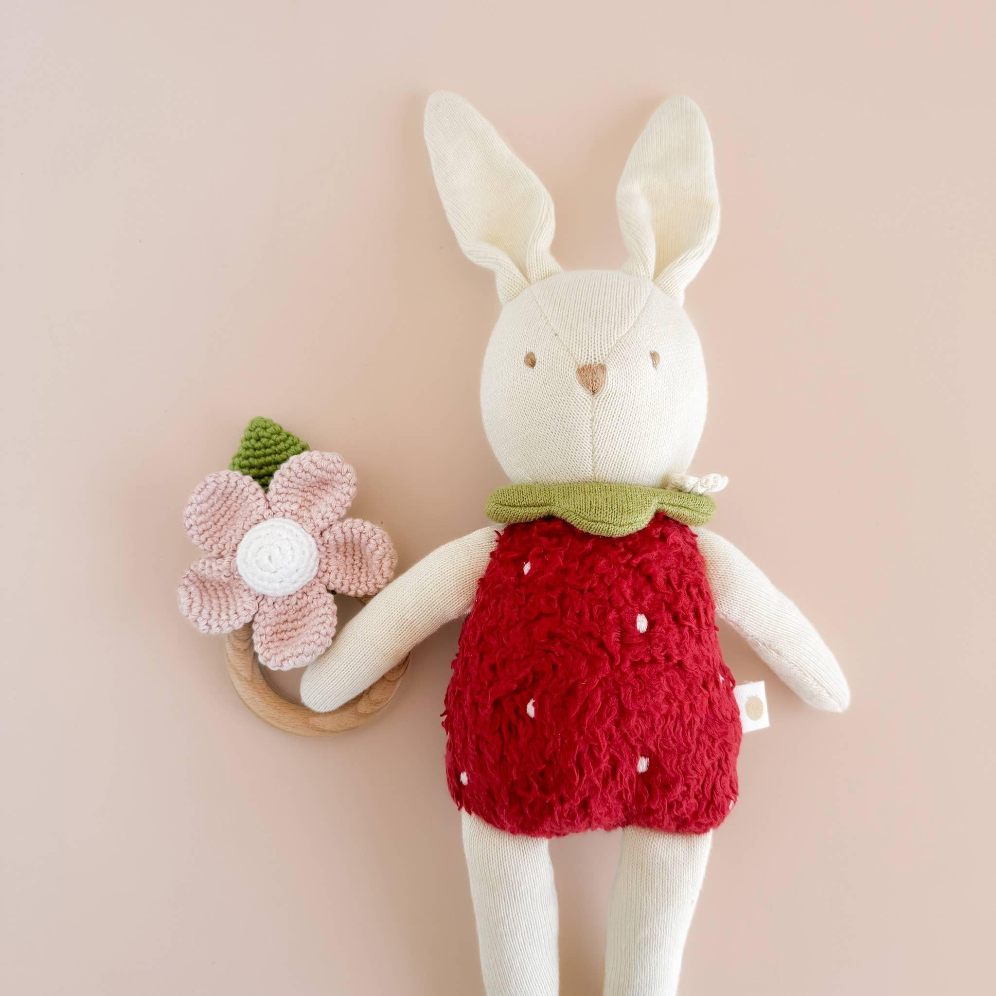 The Blueberry Hill - Cotton Crochet Rattle Teether Flower Baby Toy Spring Summer The Blueberry Hill