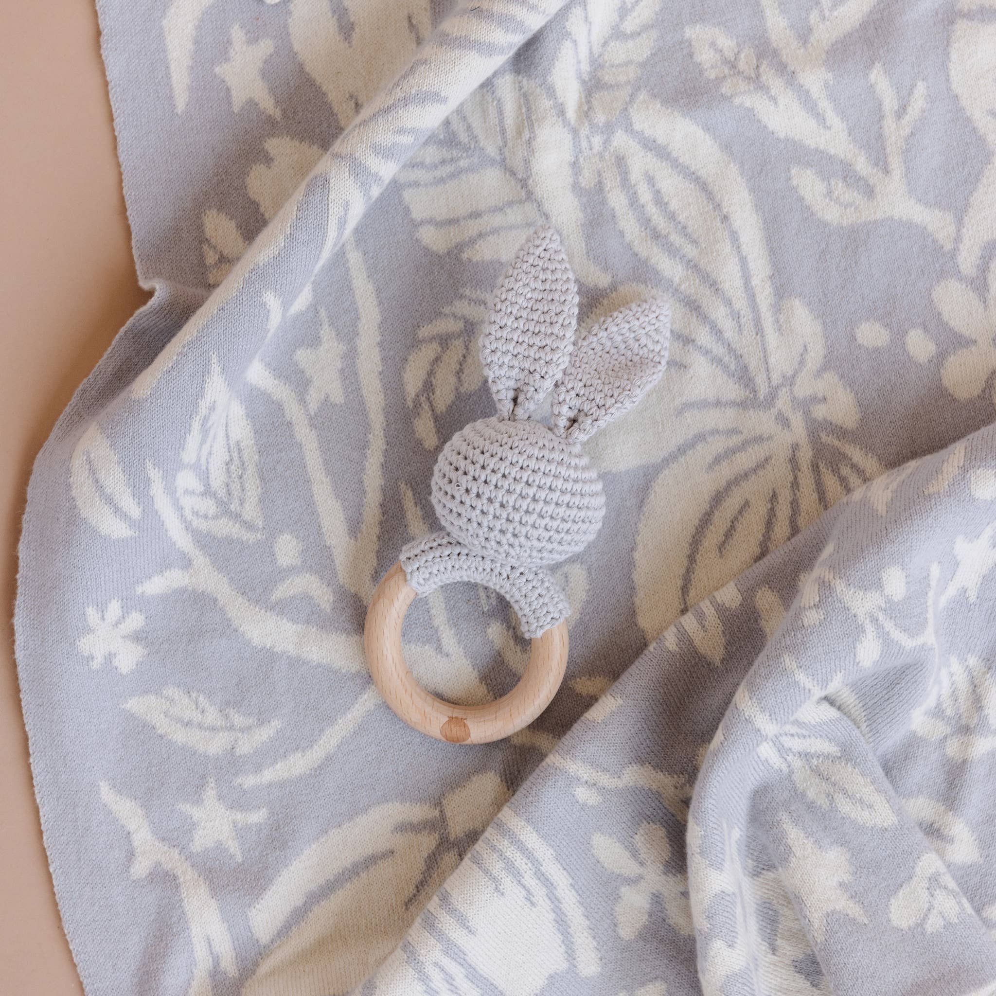 The Blueberry Hill Grey Bunny Crochet Baby Teether & Rattle The Blueberry Hill