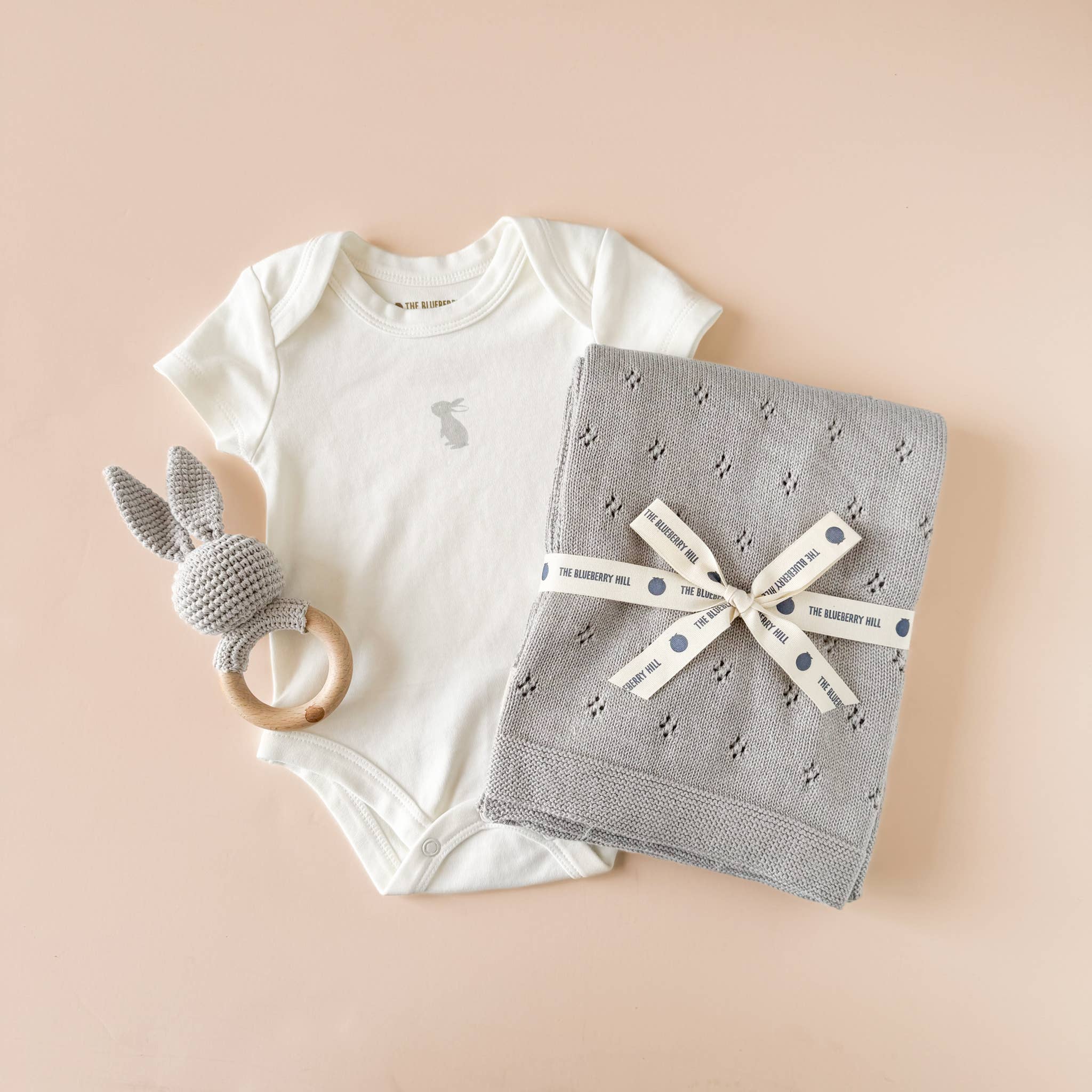 The Blueberry Hill Grey Bunny Crochet Baby Teether & Rattle The Blueberry Hill