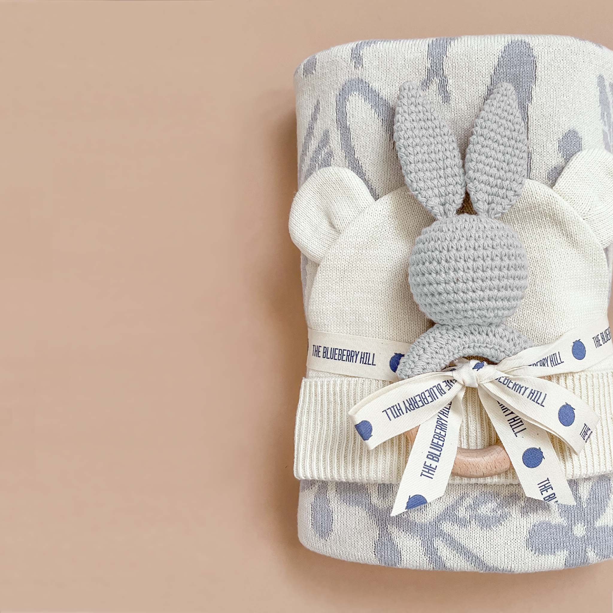 Blueberry Hill Grey Bunny Crochet Baby Teether & Rattle