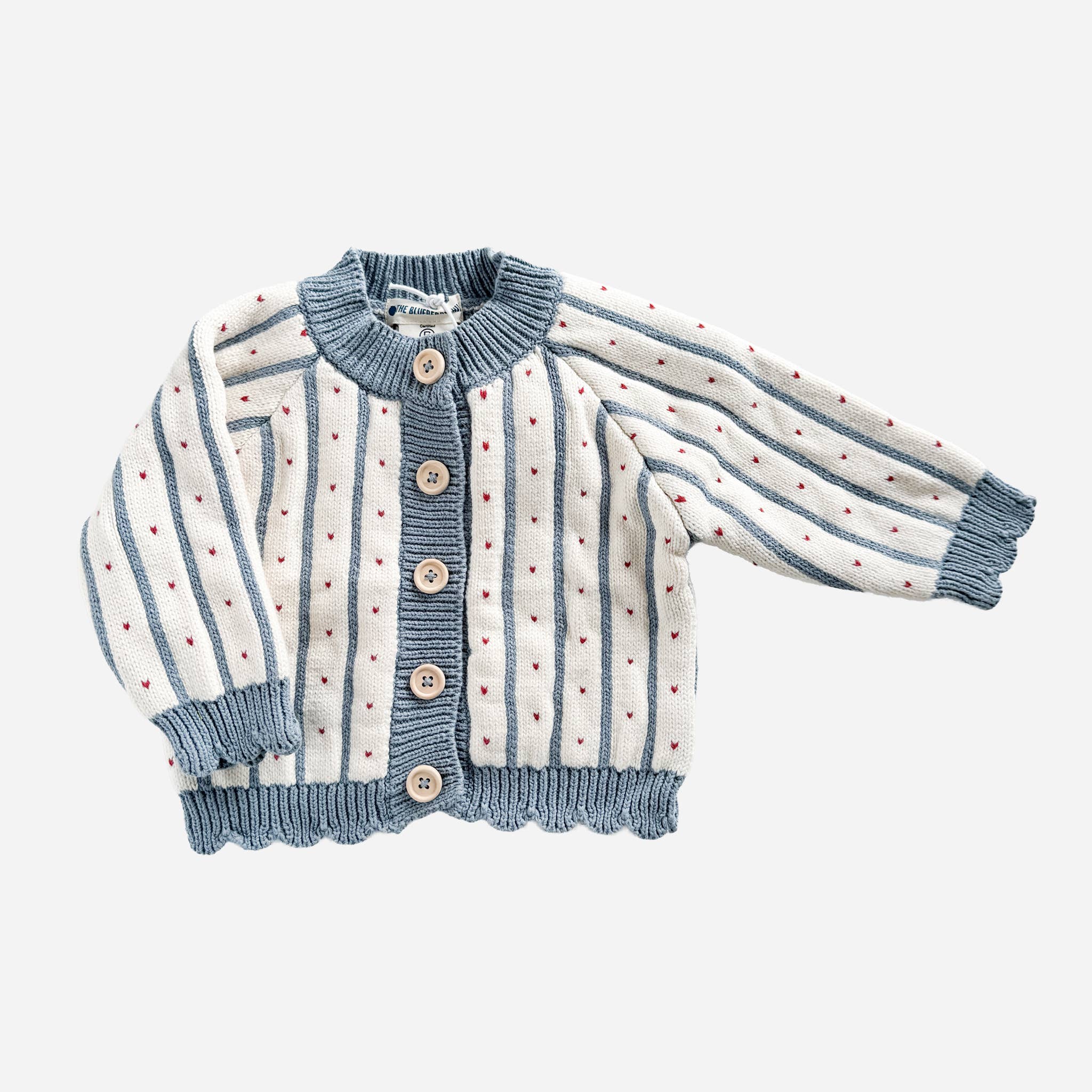 The Blueberry Hill Cotton Stripe Heart Cardigan – Blue
