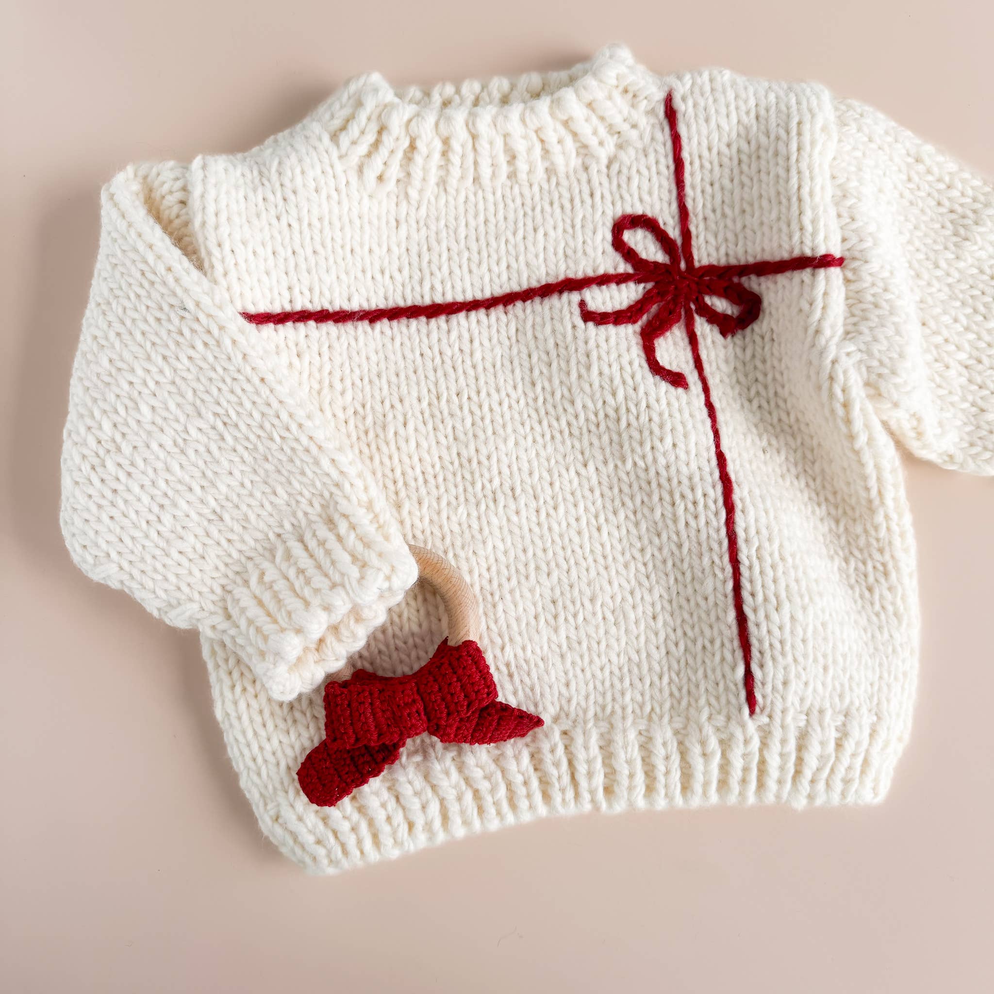 The Blueberry Hill - Teether Bow Red Cotton Crochet Fall Christmas Gift Holiday The Blueberry Hill