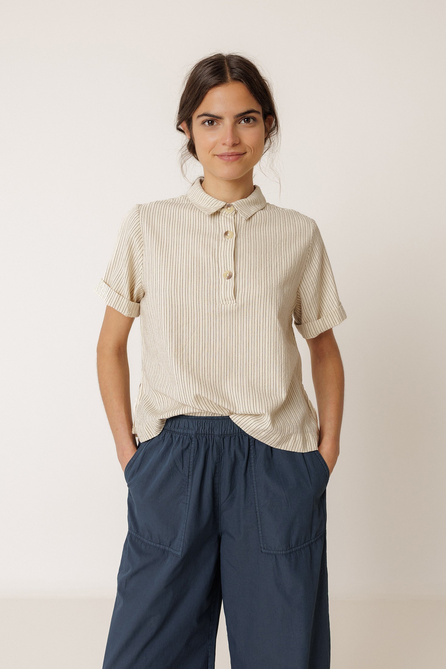 Indi & Cold Striped Polo Shirt with Side Ties