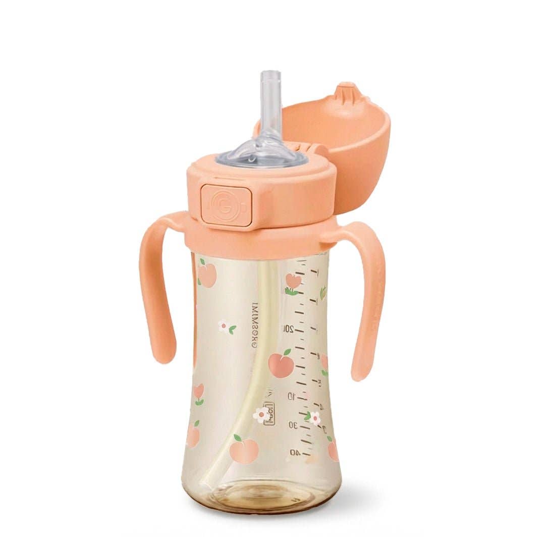 onzenna (Grosmimi and Cha&amp;Mom) - Grosmimi PPSU Straw Cup with Flip Top - 10oz (12 Months+) Stage 2 Straw: Coral flower
