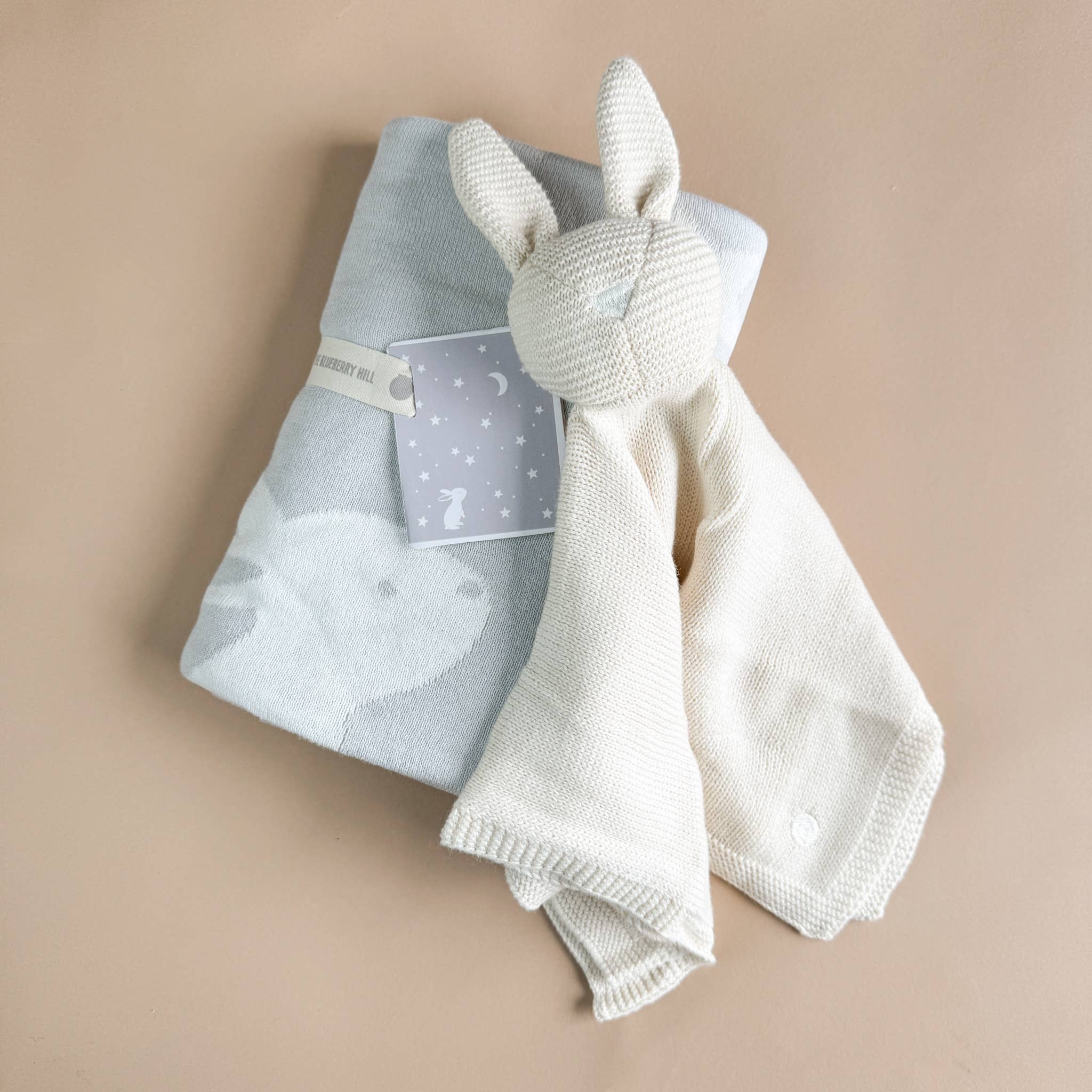 The Blueberry Hill - Set Star Moon Bunny Blanket Lovey Gift Baby Shower Organic: Blanket + Cream Lovey