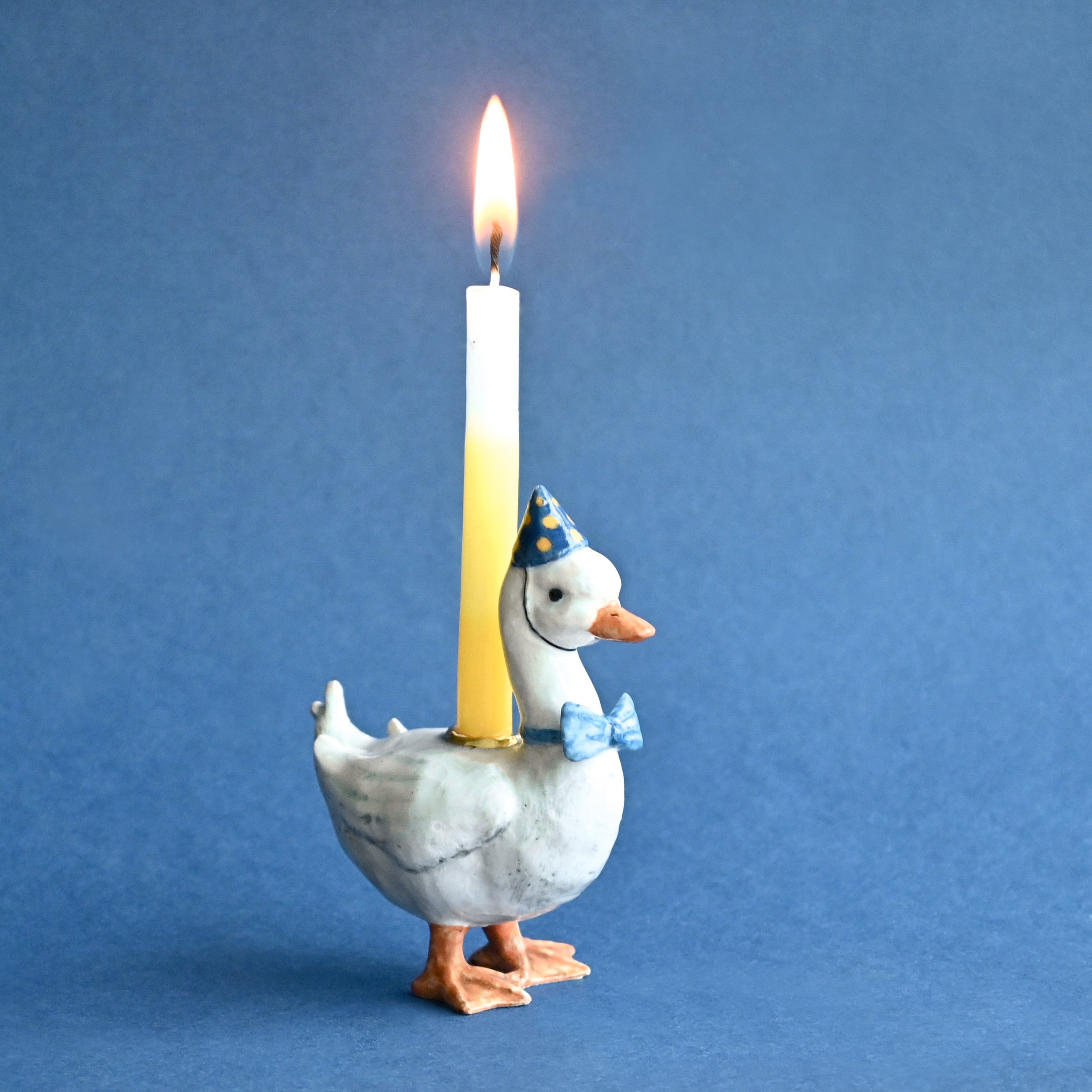 Camp Hollow Blue Goose Birthday Candle Holder | Porcelain Cake Topper