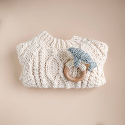 The Blueberry Hill - Teether Whale Cotton Crochet Rattle Baby Gift Spring Summer