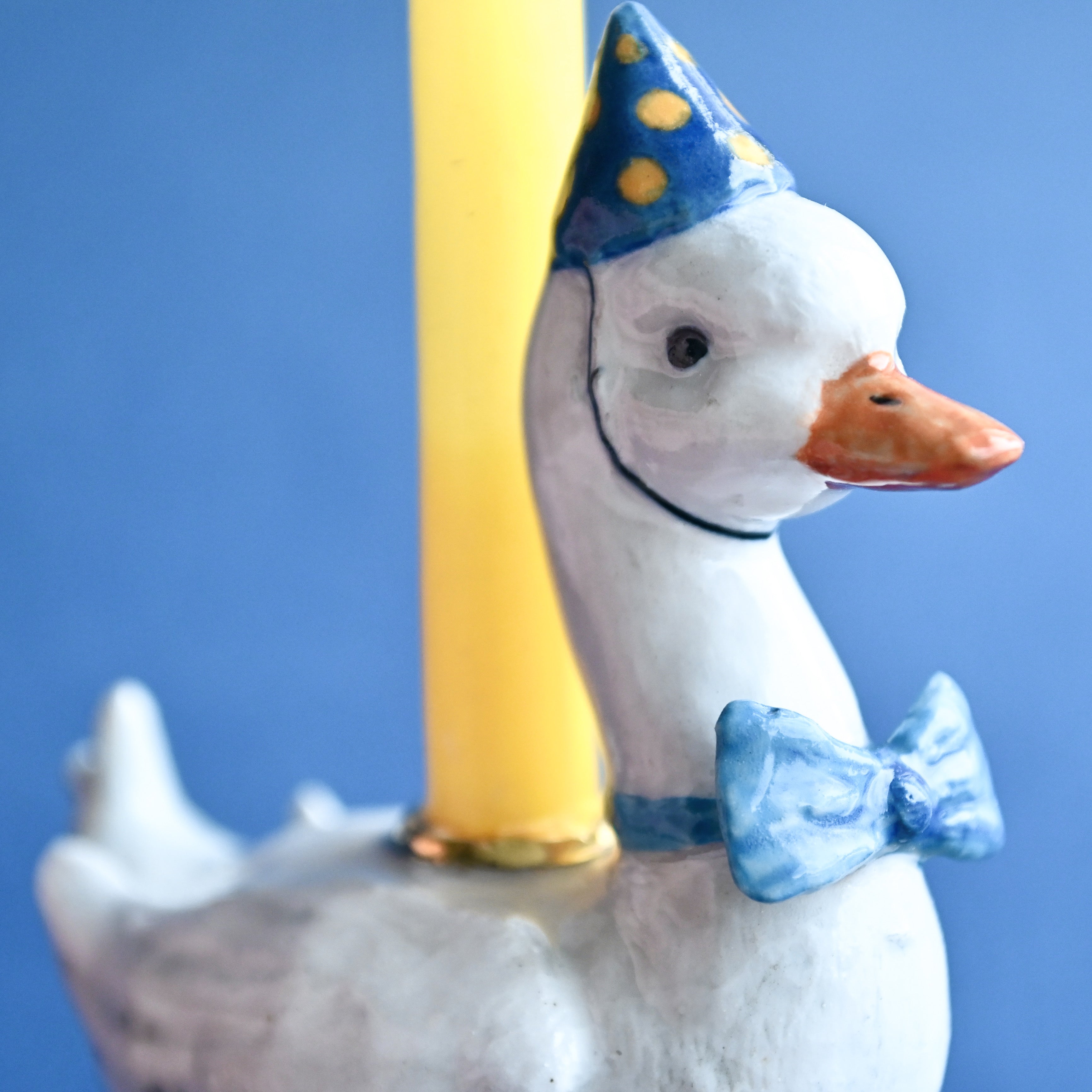 Camp Hollow Blue Goose Birthday Candle Holder | Porcelain Cake Topper