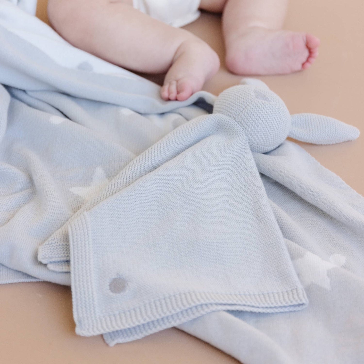 The Blueberry Hill - Set Star Moon Bunny Blanket Lovey Gift Baby Shower Organic: Blanket + Cream Lovey
