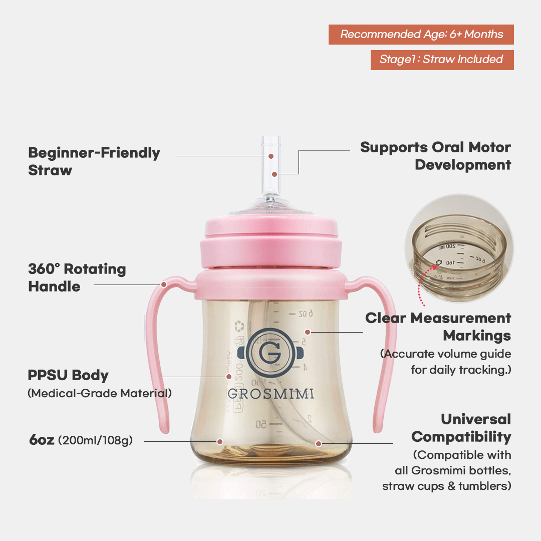 onzenna (Grosmimi and Cha&amp;Mom) - Grosmimi PPSU Straw Cup - 6oz (6 Months+): Peach