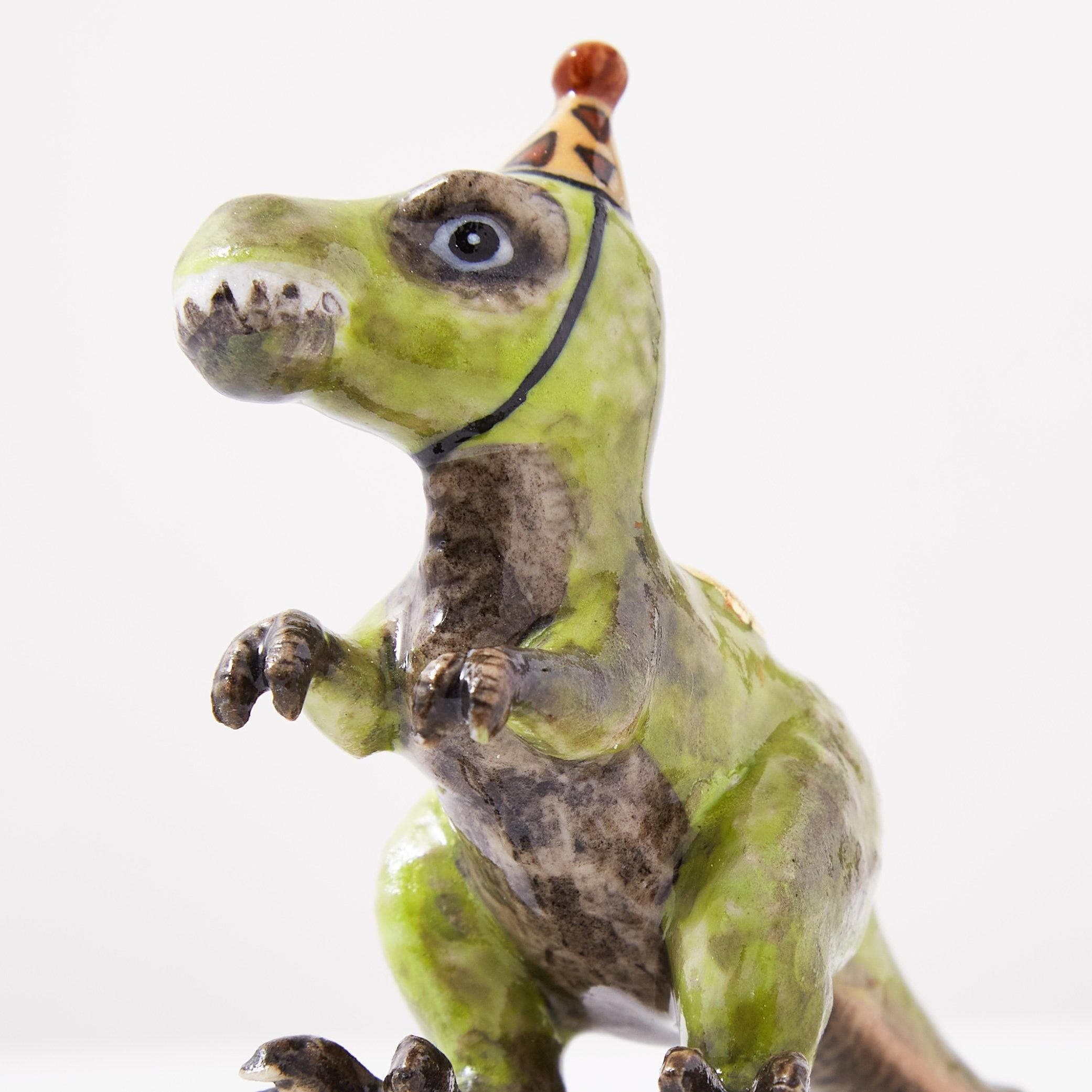 Camp Hollow T-Rex Birthday Candle Holder | Porcelain Cake Topper