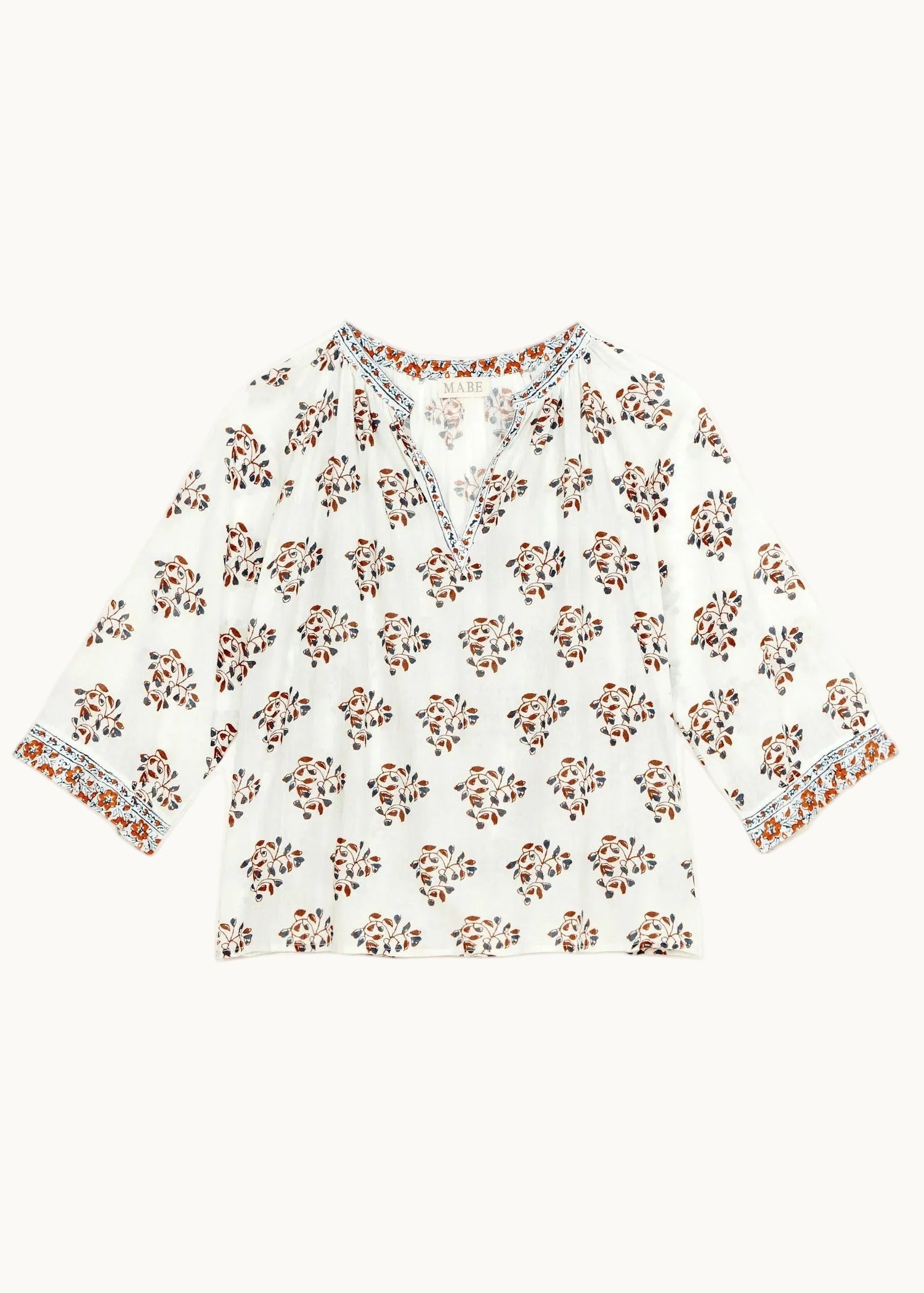 M.A.B.E Stella Long Sleeve Top - Ecru/Rust