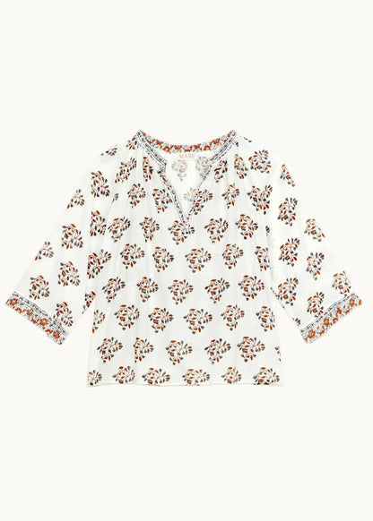 M.A.B.E Stella Long Sleeve Top - Ecru/Rust