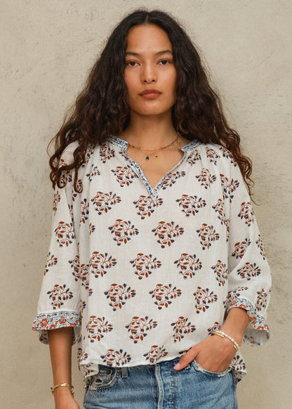 M.A.B.E Stella Long Sleeve Top - Ecru/Rust
