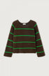 American Vintage Women’s Jumper Vitow – Marled Coffee with Clover Stripes Alpaca Wool Sweater American Vintage