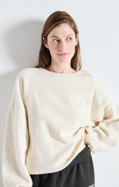 American Vintage Women’s Sweatshirt Bobypark – Ecru Textured Fleece Pullover American Vintage