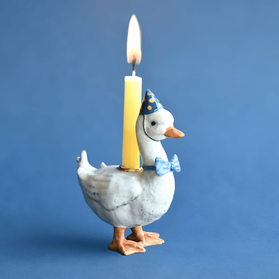 Camp Hollow Blue Goose Birthday Candle Holder | Porcelain Cake Topper
