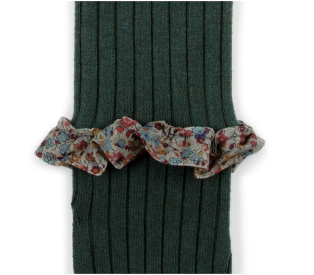 Clémence - Liberty Ruffle Ribbed Tights - Vert Forêt Collégien
