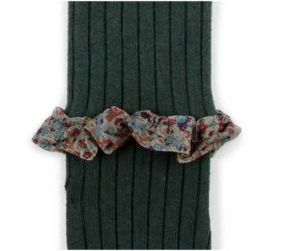Clémence - Liberty Ruffle Ribbed Tights - Vert Forêt Collégien