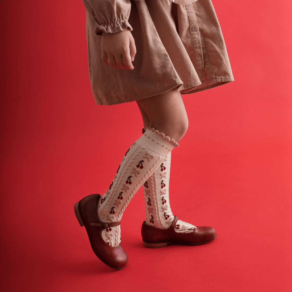 Collégien Cerise Jacquard Cherries and Bows Knee - high Socks – Gris Perle Collégien