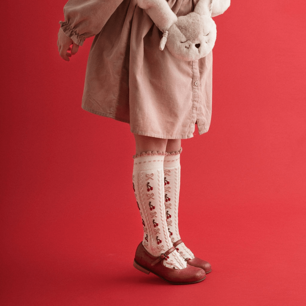 Collégien Cerise Jacquard Cherries and Bows Knee - high Socks – Gris Perle Collégien