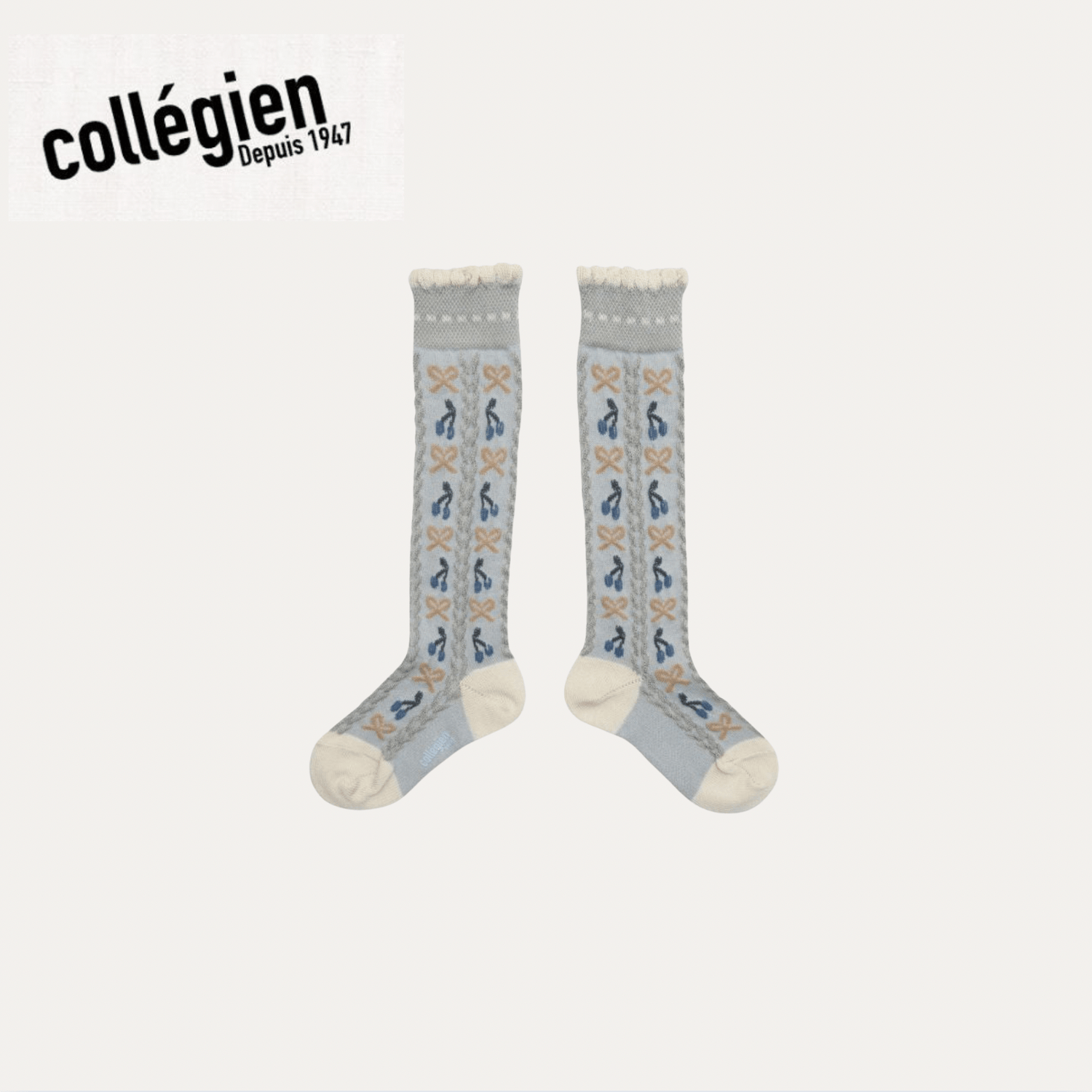 Collégien Cerise Jacquard Cherries and Bows Knee - high Socks – Gris Perle Collégien