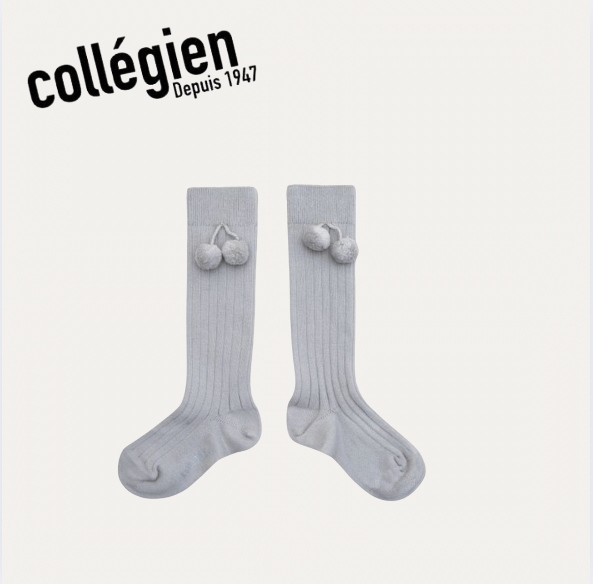 Collégien Diane Ribbed Knee Socks with Pom Poms –Gris Perle Collégien